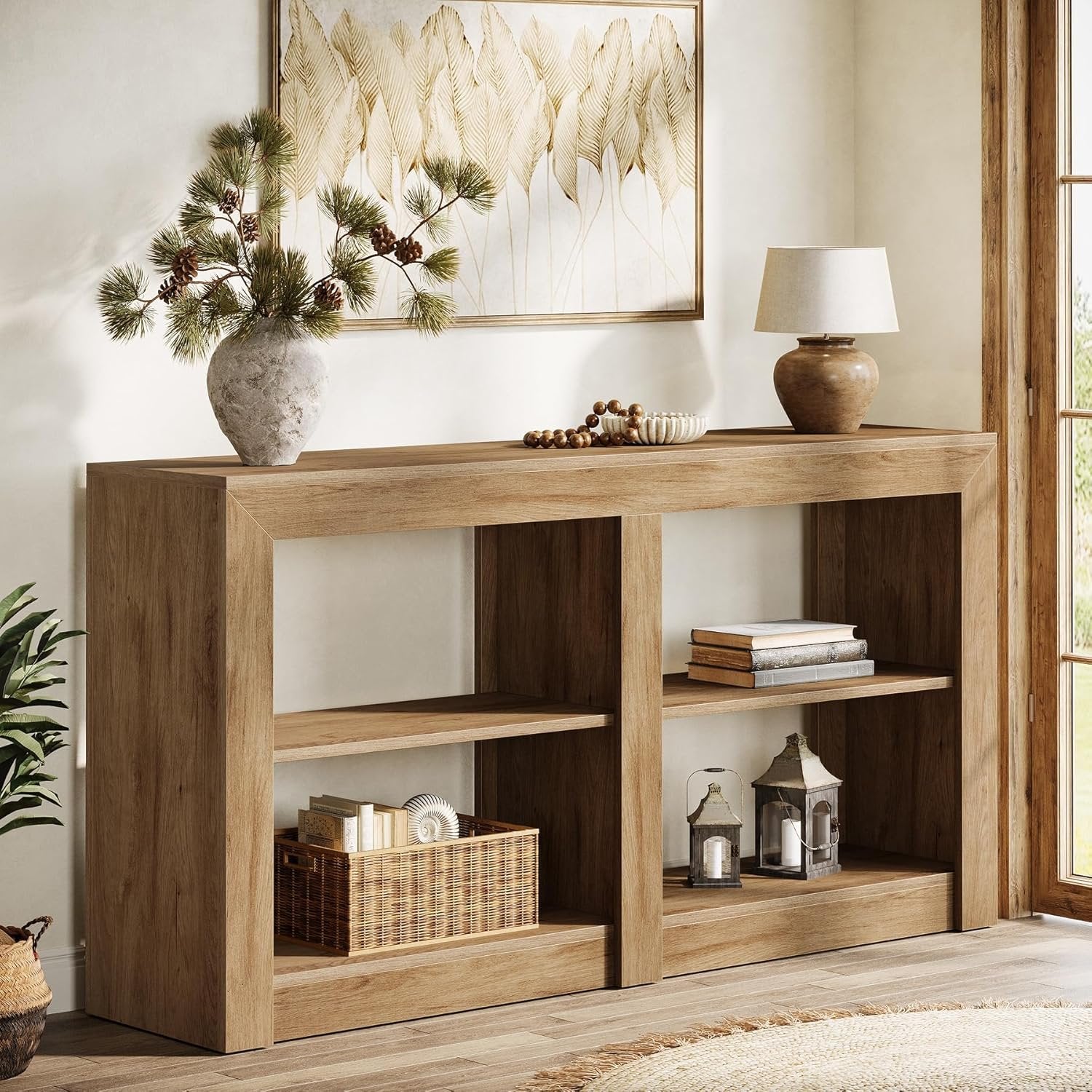 Tribesigns Consola de estilo rústico de 90 cm, Mesa de recibidor con aspecto de roble para recibidor y salón