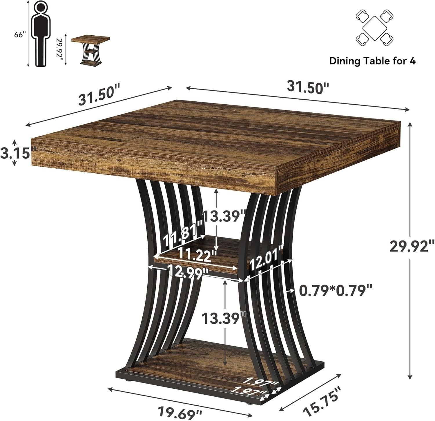 Tribesigns Mesa de comedor de 80 cm, Mesa de cocina para espacios pequeños