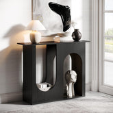 Tribesigns Mesa de centro negra de 90 cm, Consola estrecha para detrás del sofá con diseño curvo 3