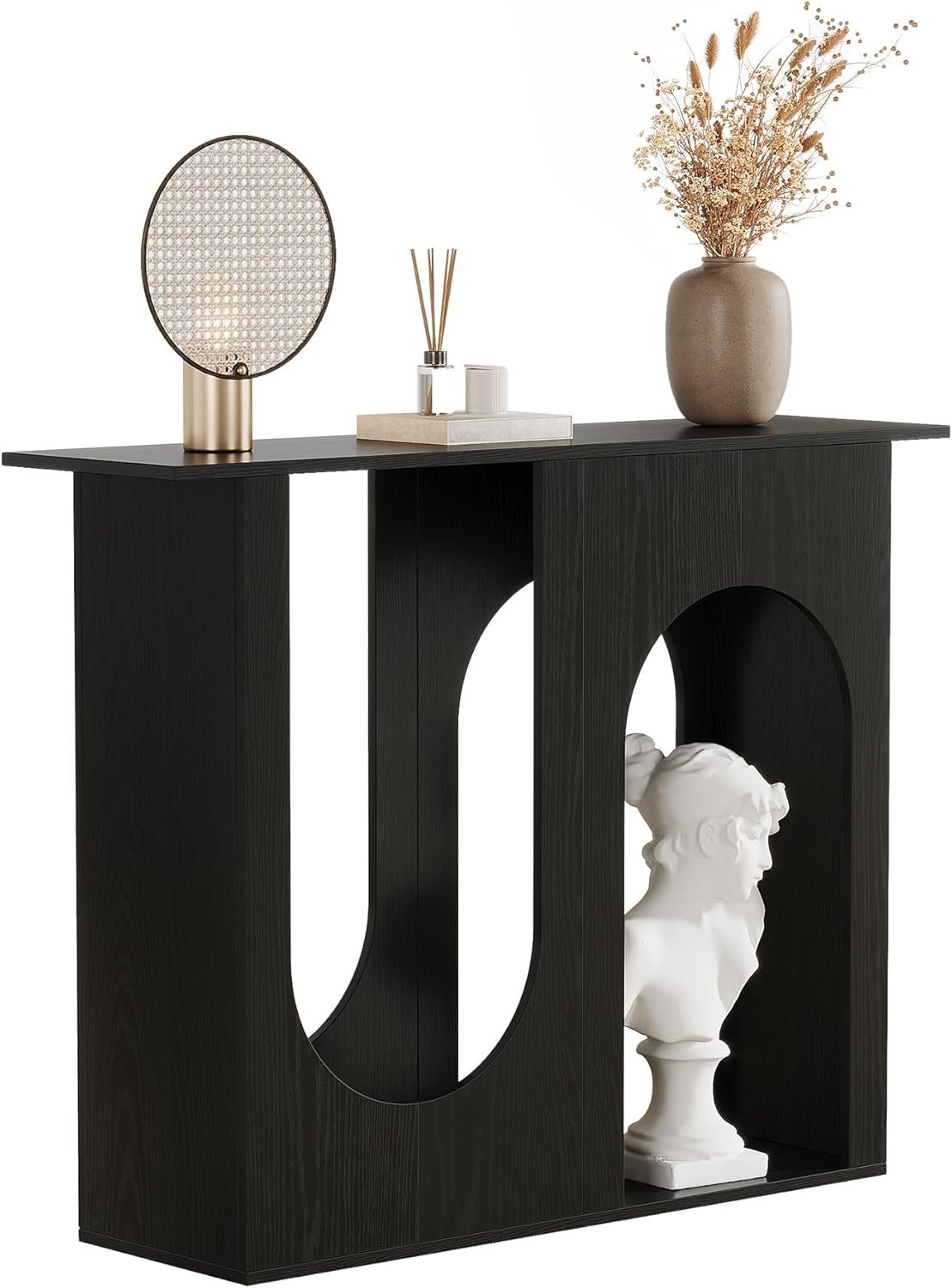 Tribesigns Mesa de centro negra de 90 cm, Consola estrecha para detrás del sofá con diseño curvo