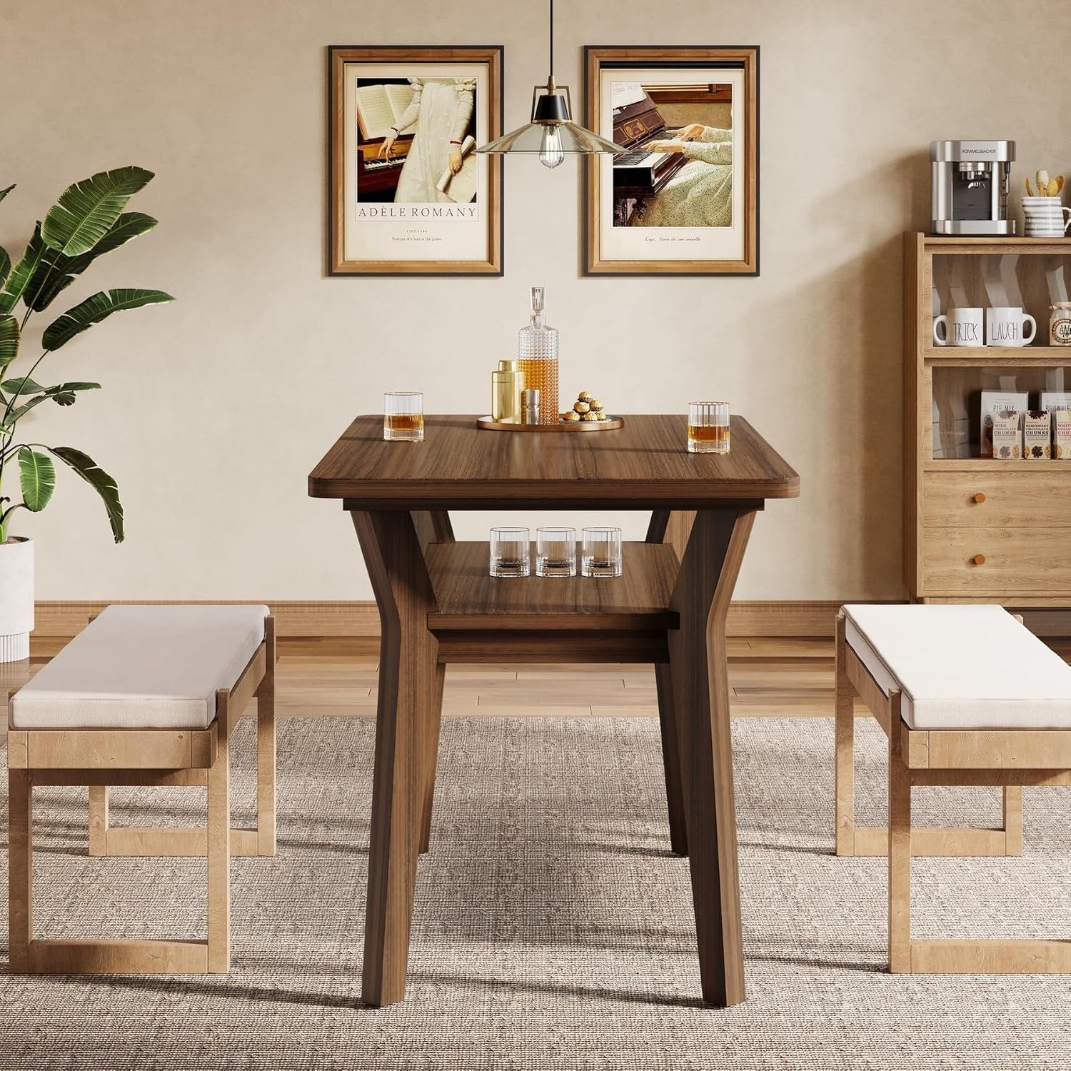 Tribesigns Mesa de Comedor 120 cm para 4 Personas, Mesa de Cocina Rectangular con 2 Estantes de Almacenamiento