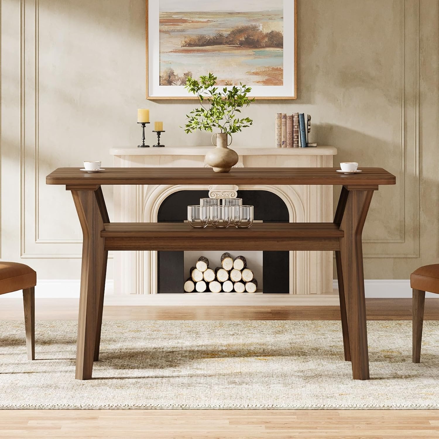 Tribesigns Mesa de Comedor 120 cm para 4 Personas, Mesa de Cocina Rectangular con 2 Estantes de Almacenamiento