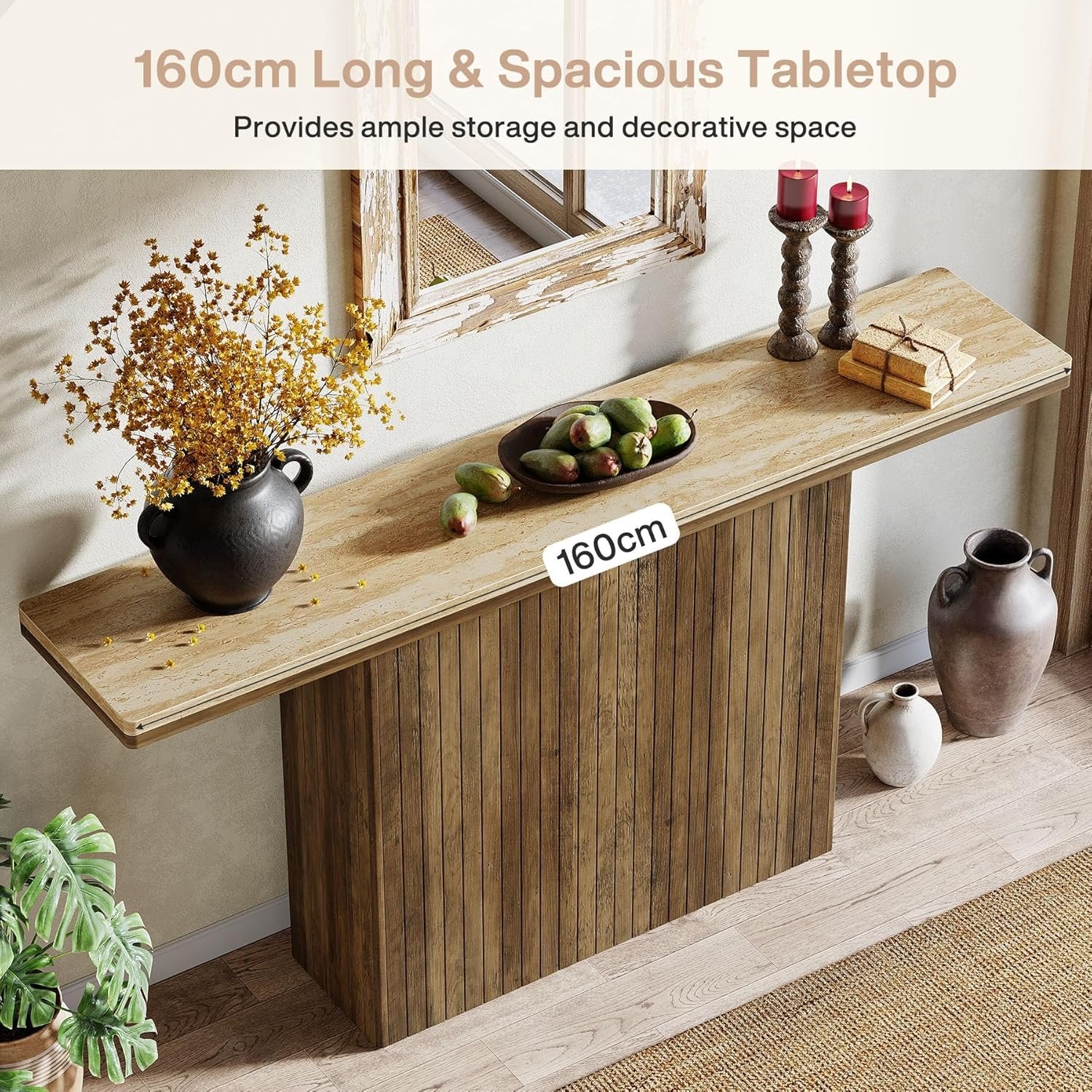 Tribesigns Farmhouse Fluted Console Table, Mesa de entrada de madera detrás del sofá para salón