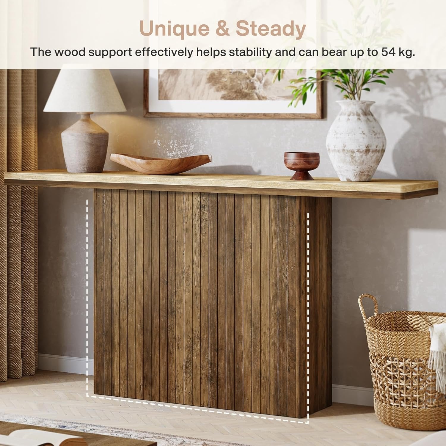 Tribesigns Farmhouse Fluted Console Table, Mesa de entrada de madera detrás del sofá para salón