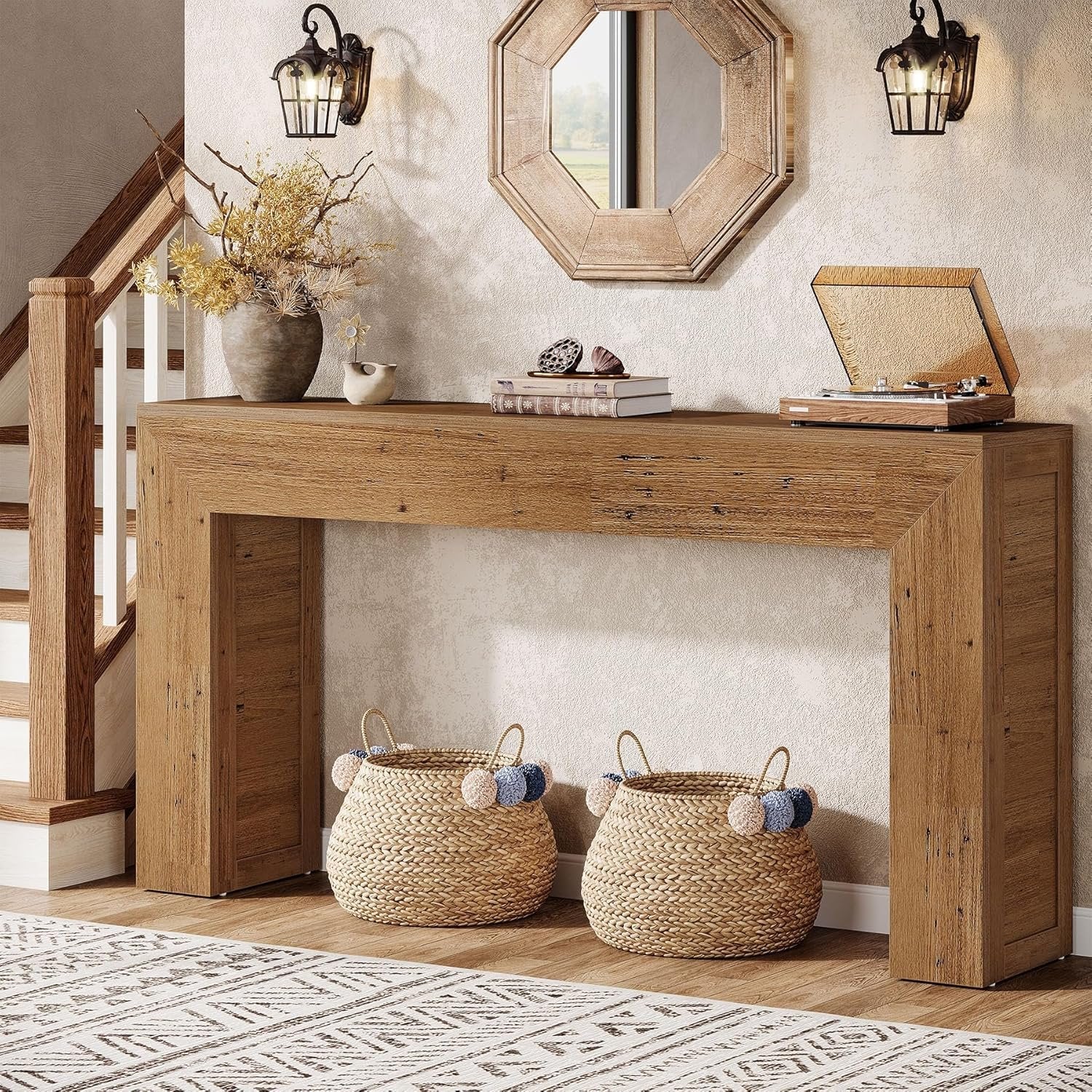 Tribesigns Mesa consola estrecha de 160 cm, Mesa de pasillo de madera detrás del sofá