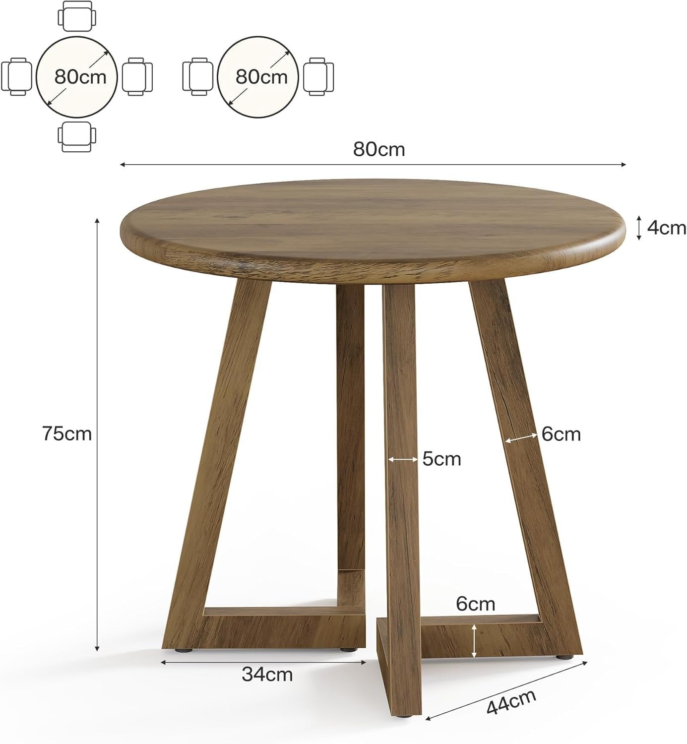 Tribesigns Mesa de comedor redonda pequeña para 2-4 personas 80 cm, ideal para la cocina o el comedor