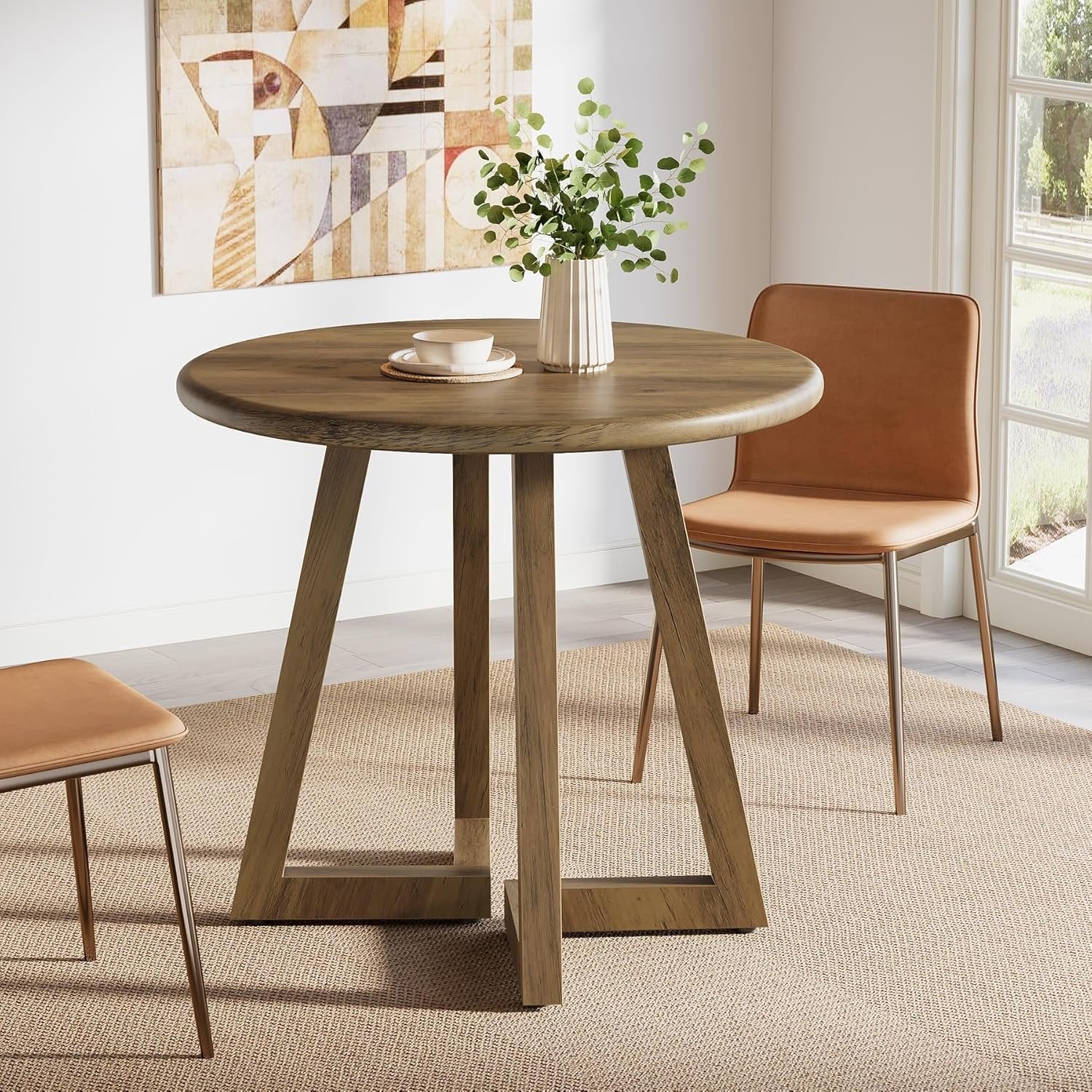 Tribesigns Mesa de comedor redonda pequeña para 2-4 personas 80 cm, ideal para la cocina o el comedor