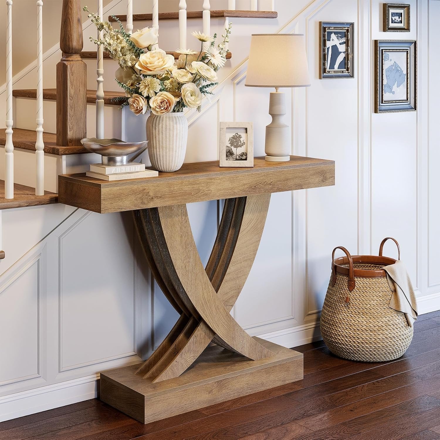 Tribesigns Mesa consola estrecha de 110 cm con estructura de madera, Mesa auxiliar versátil para recibidor