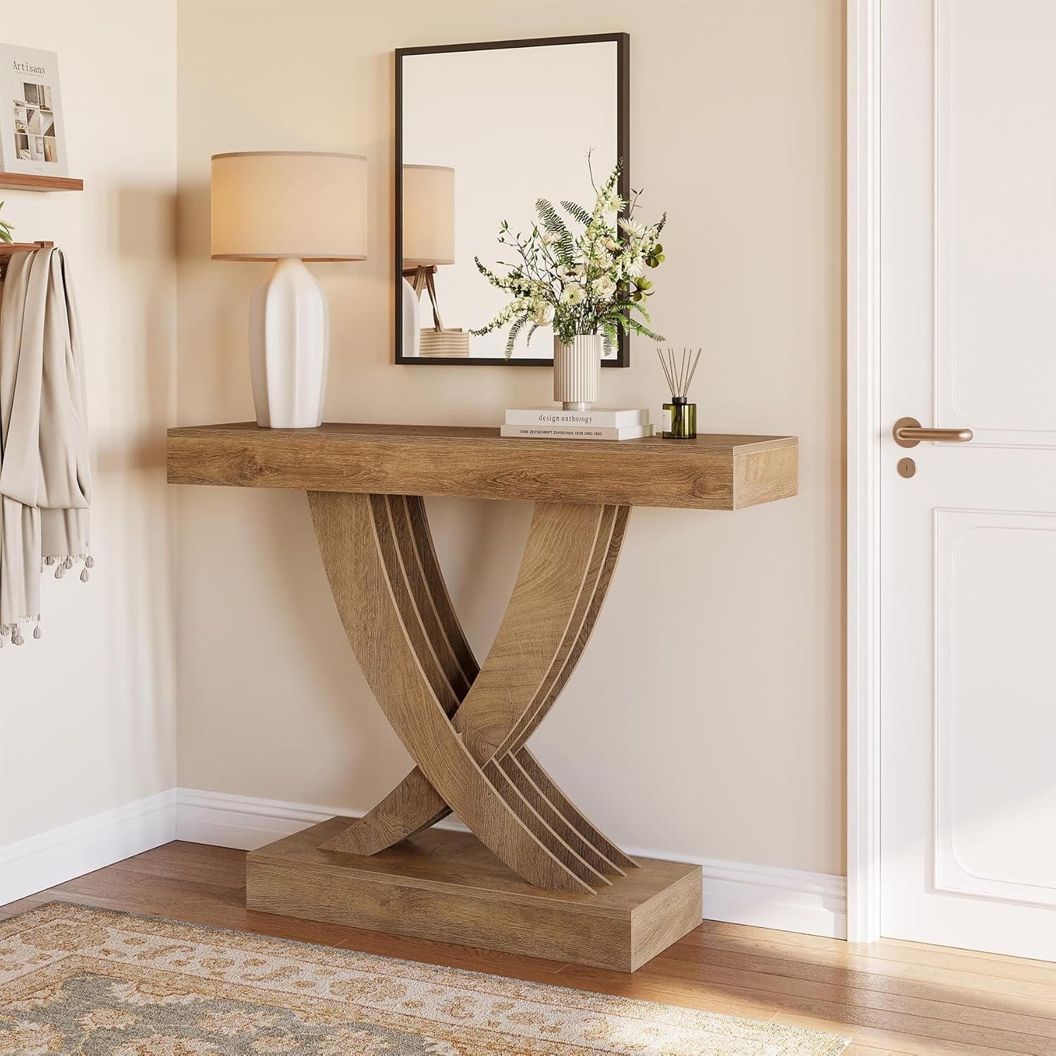 Tribesigns Mesa consola estrecha de 110 cm con estructura de madera, Mesa auxiliar versátil para recibidor