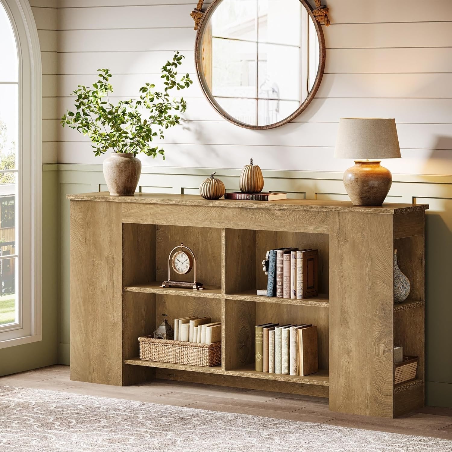 Tribesigns Mesa consola con espacio de almacenamiento 160 cm, Mesa de sofá de madera rústica para entrada