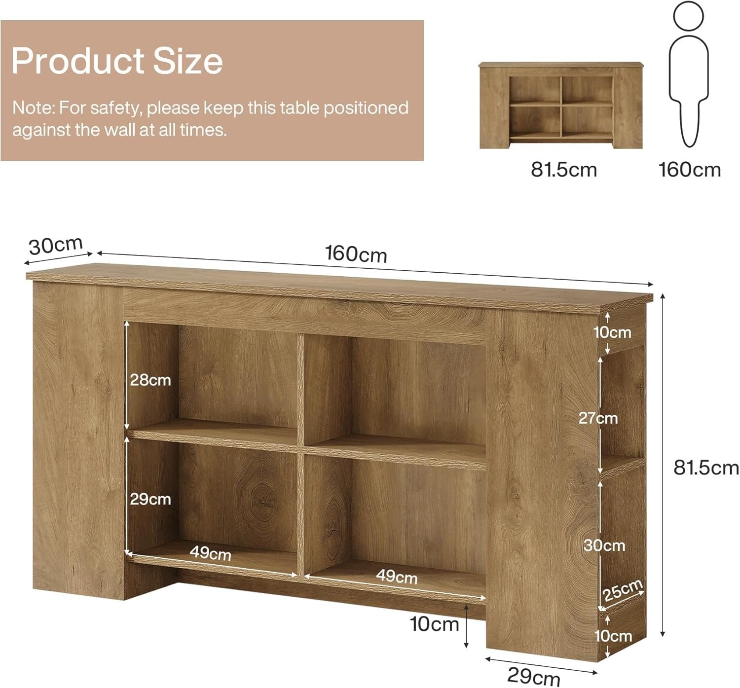 Tribesigns Mesa consola con espacio de almacenamiento 160 cm, Mesa de sofá de madera rústica para entrada