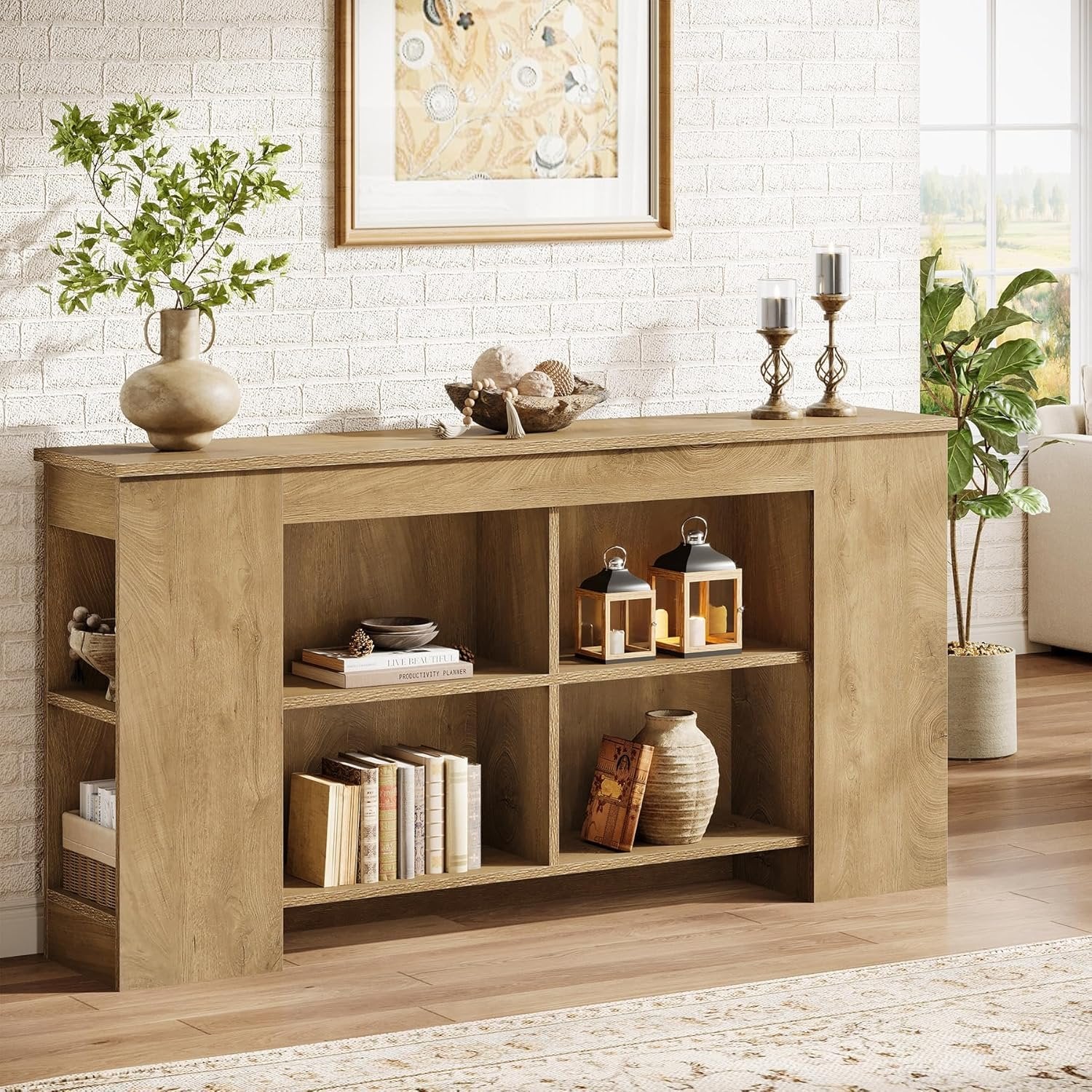 Tribesigns Mesa consola con espacio de almacenamiento 160 cm, Mesa de sofá de madera rústica para entrada
