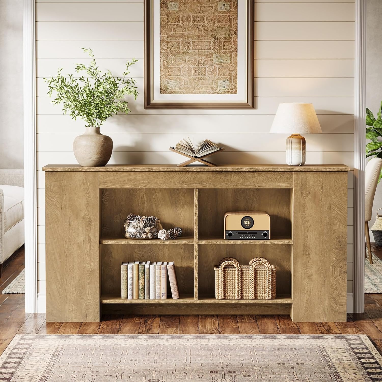 Tribesigns Mesa consola con espacio de almacenamiento 160 cm, Mesa de sofá de madera rústica para entrada
