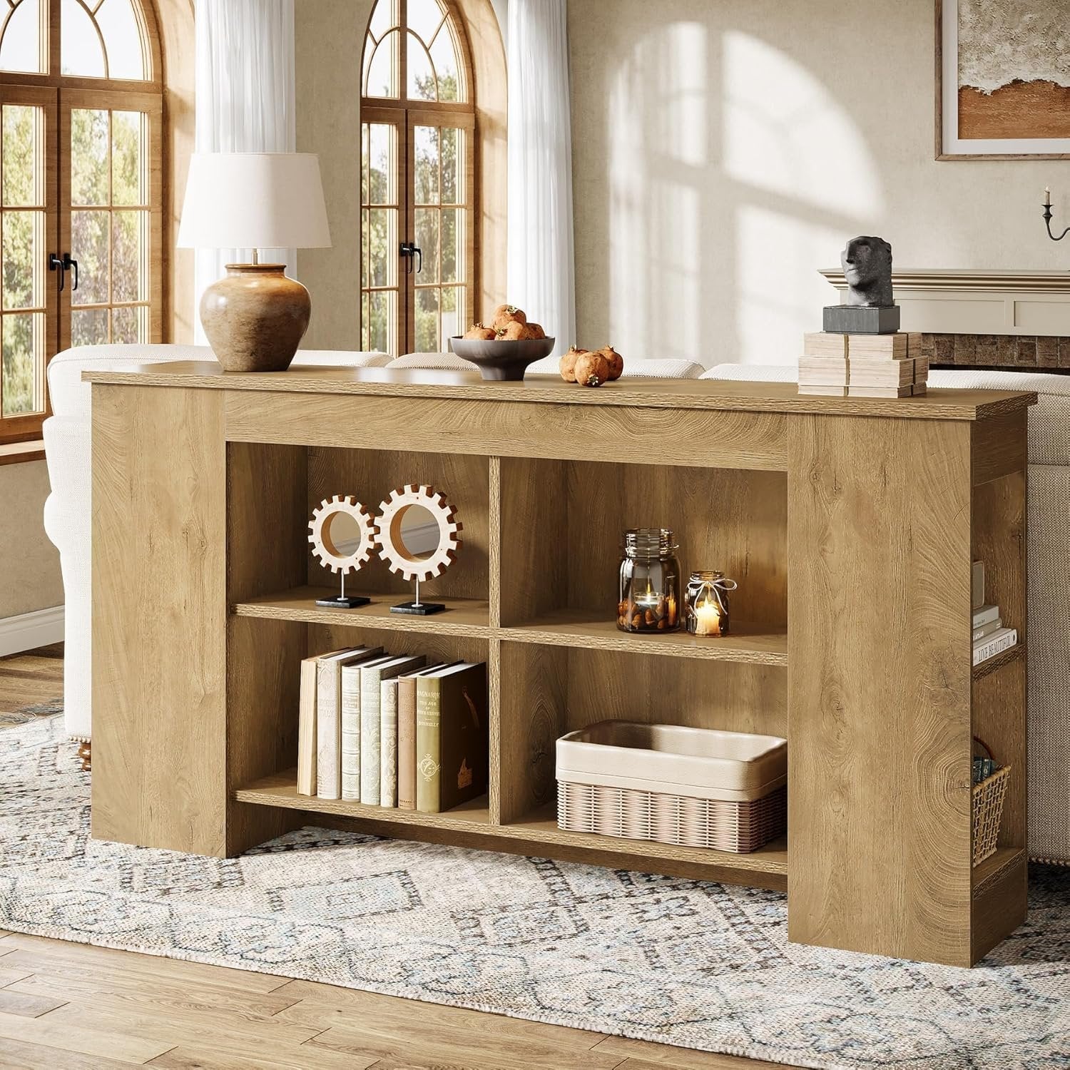 Tribesigns Mesa consola con espacio de almacenamiento 160 cm, Mesa de sofá de madera rústica para entrada