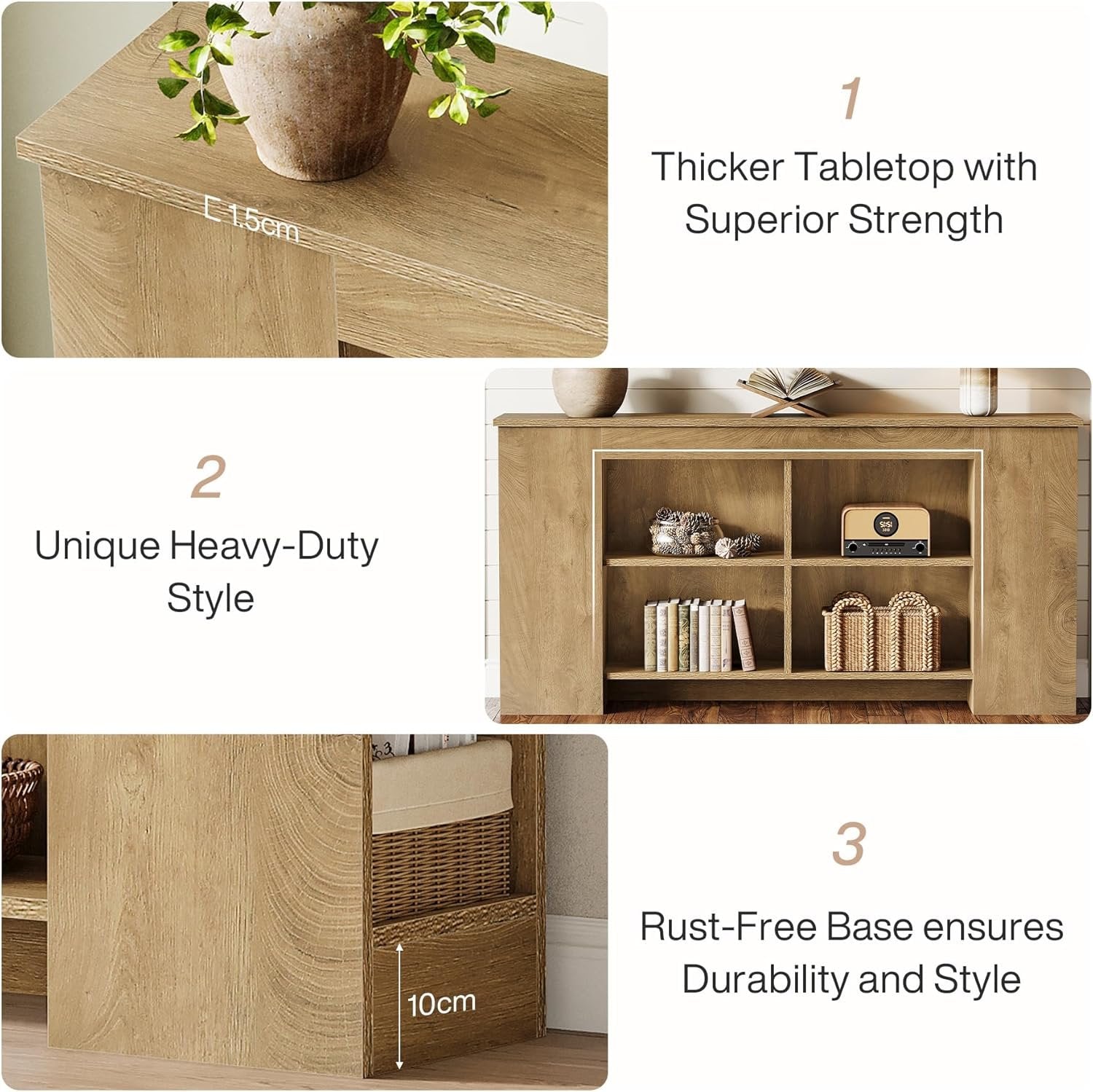 Tribesigns Mesa consola con espacio de almacenamiento 160 cm, Mesa de sofá de madera rústica para entrada