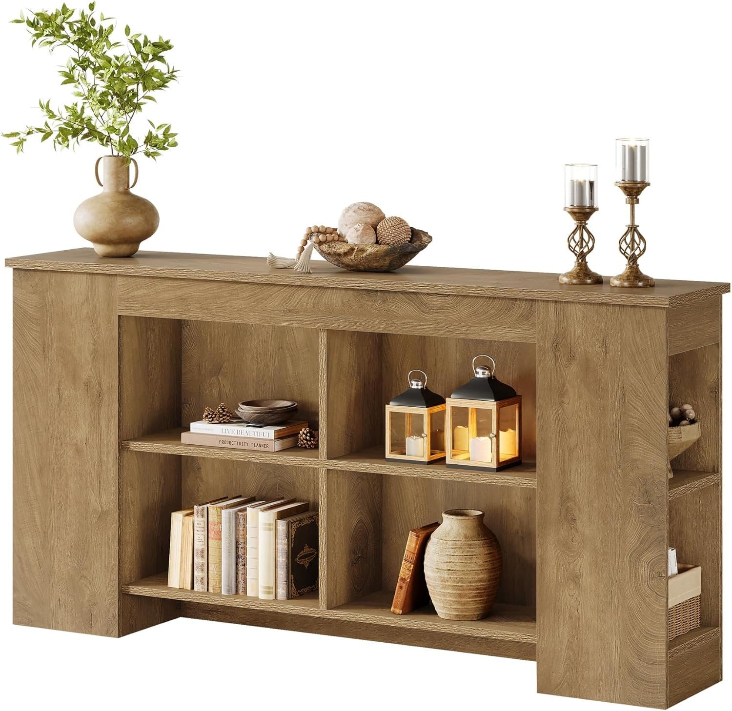 Tribesigns Mesa consola con espacio de almacenamiento 160 cm, Mesa de sofá de madera rústica para entrada