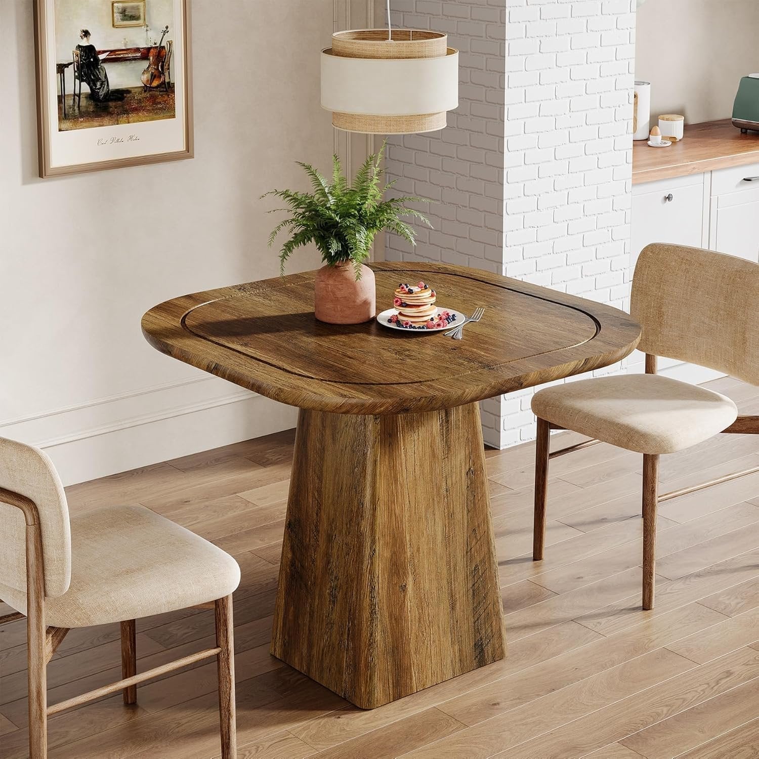 Tribesigns Mesa de comedor redonda para 4 personas 80 cm, Mesa de comedor rústica