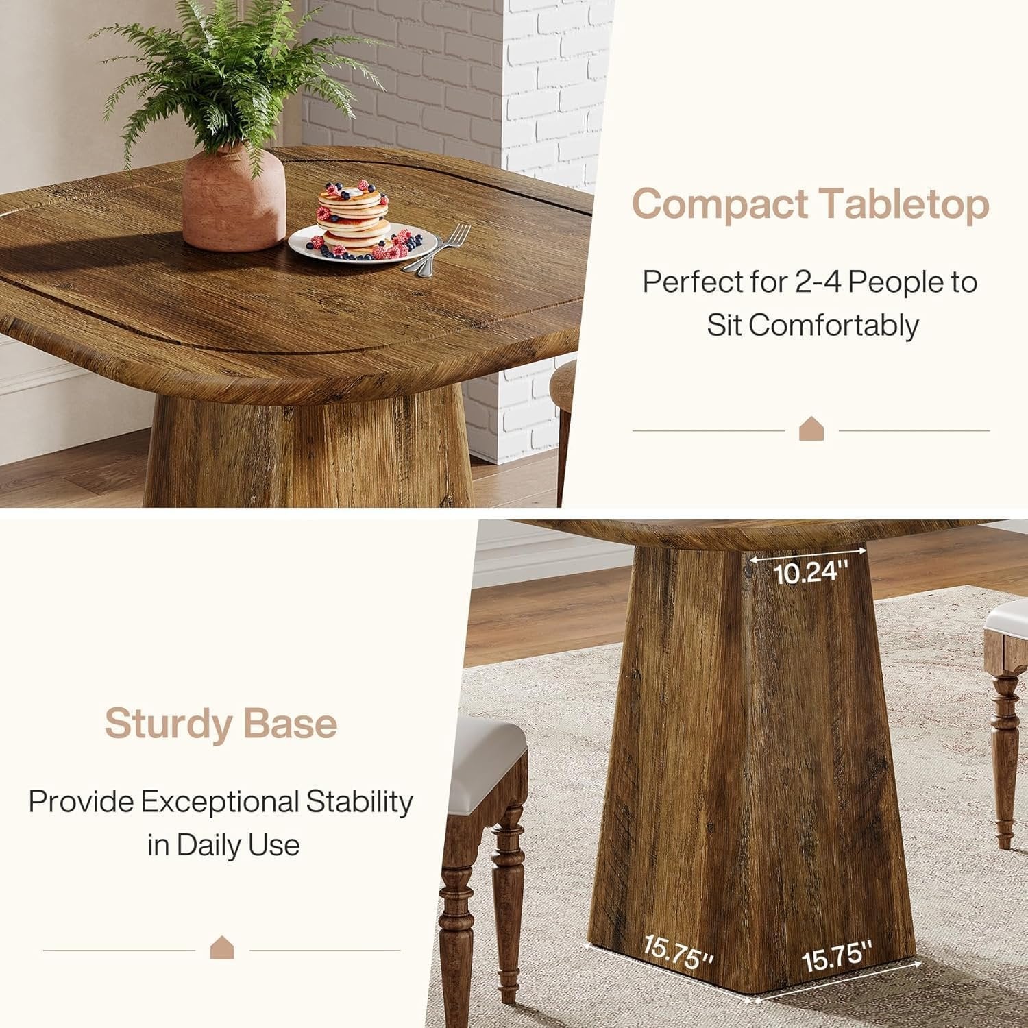 Tribesigns Mesa de comedor redonda para 4 personas 80 cm, Mesa de comedor rústica