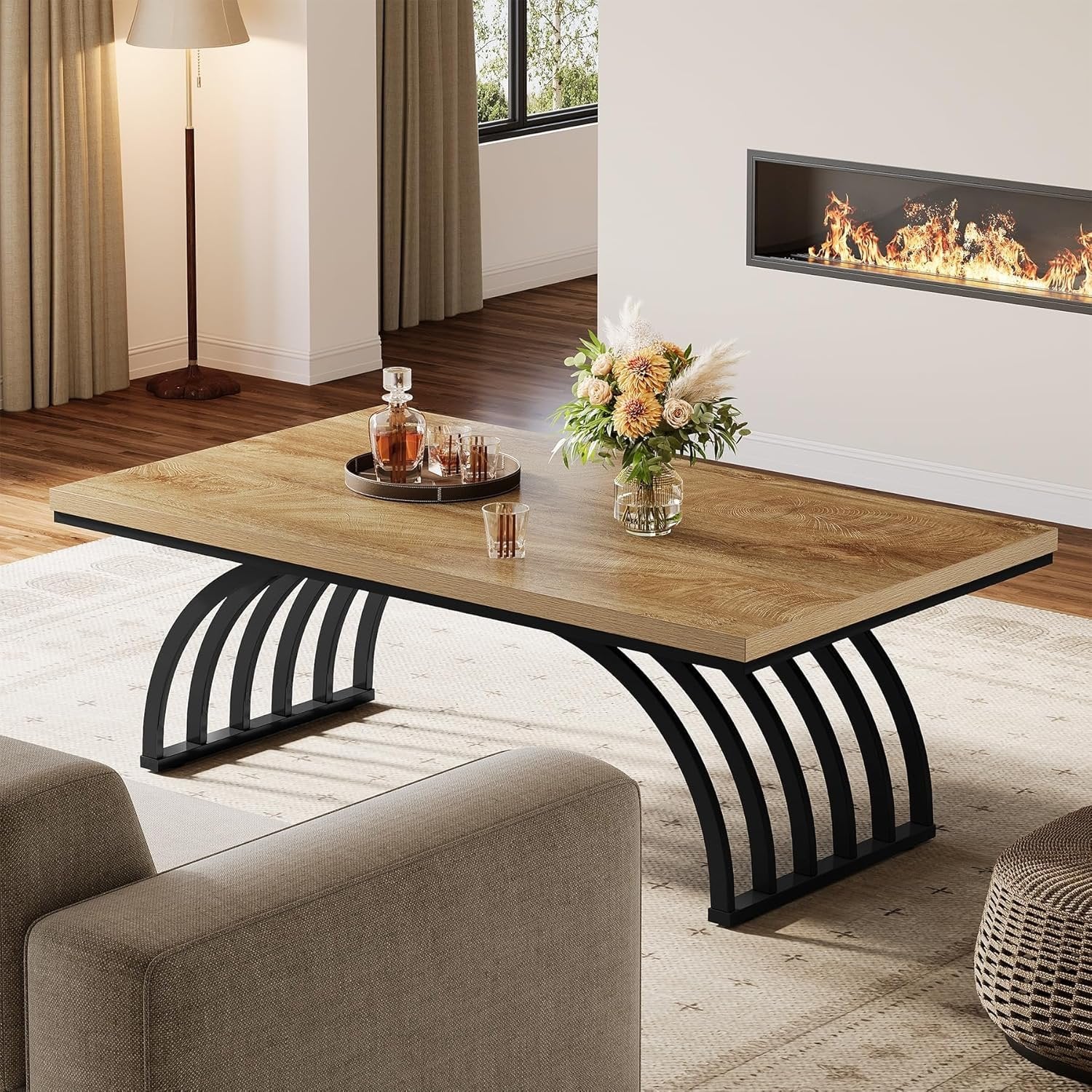 Tribesigns Mesa de centro de 120 cm, Mesa de centro industrial con patas metálicas Mesa auxiliar moderna de madera