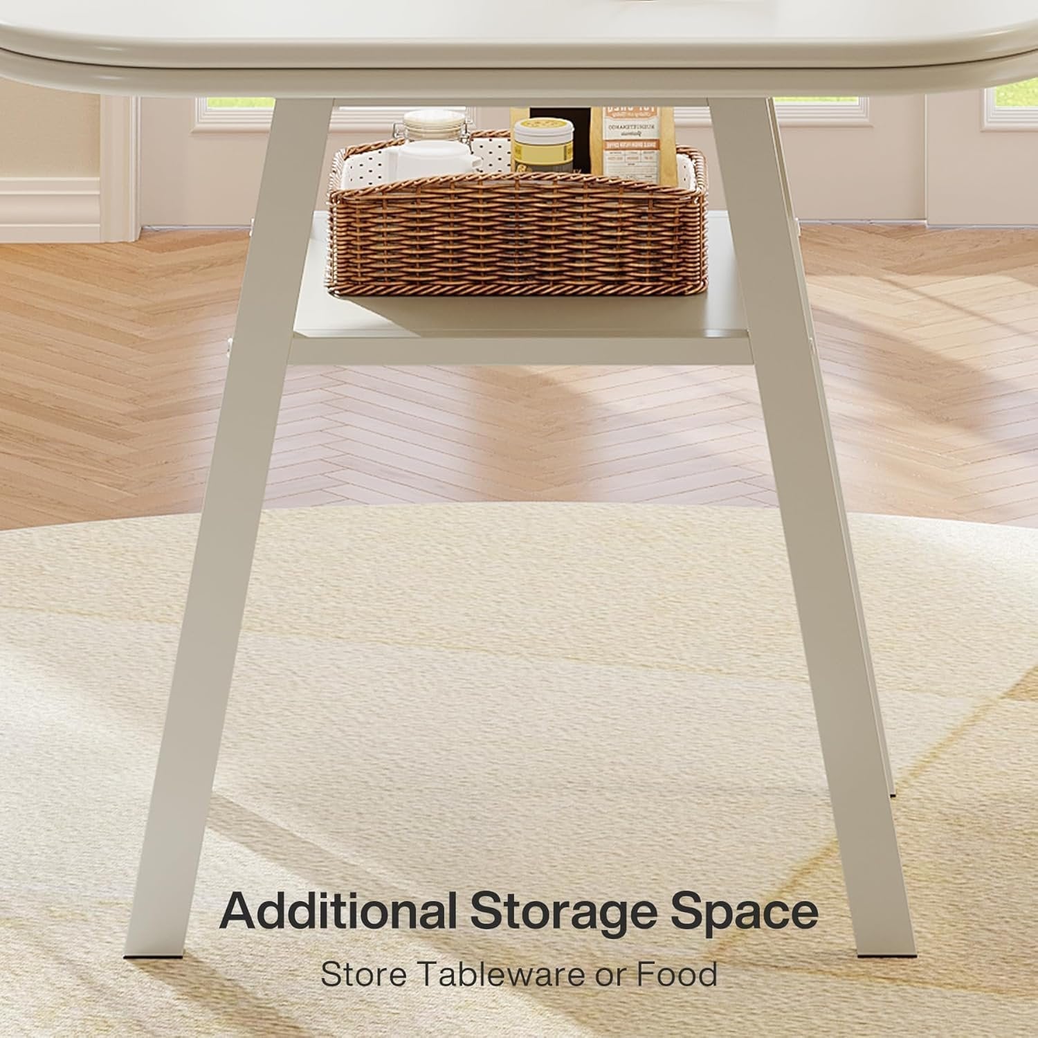 Tribesigns Mesa de comedor de 80 cm para 2-4 personas, Mesa de cocina moderna con almacenaje y estructura de metal en color blanco
