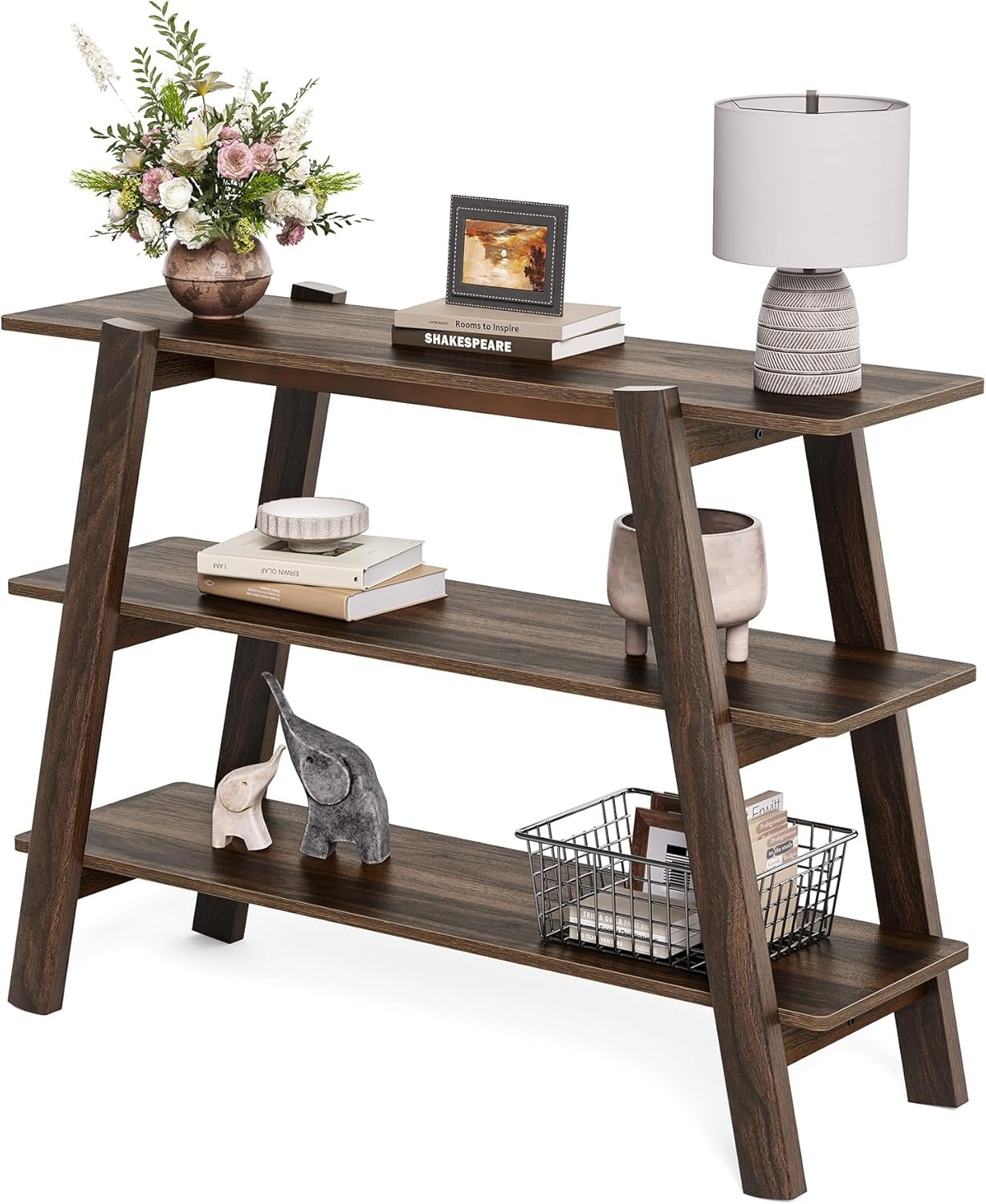 Tribesigns Mesa Consola 105 x 37 x 80 cm, Mesa de Entrada rústica de 105 cm con estantes de 3 Niveles