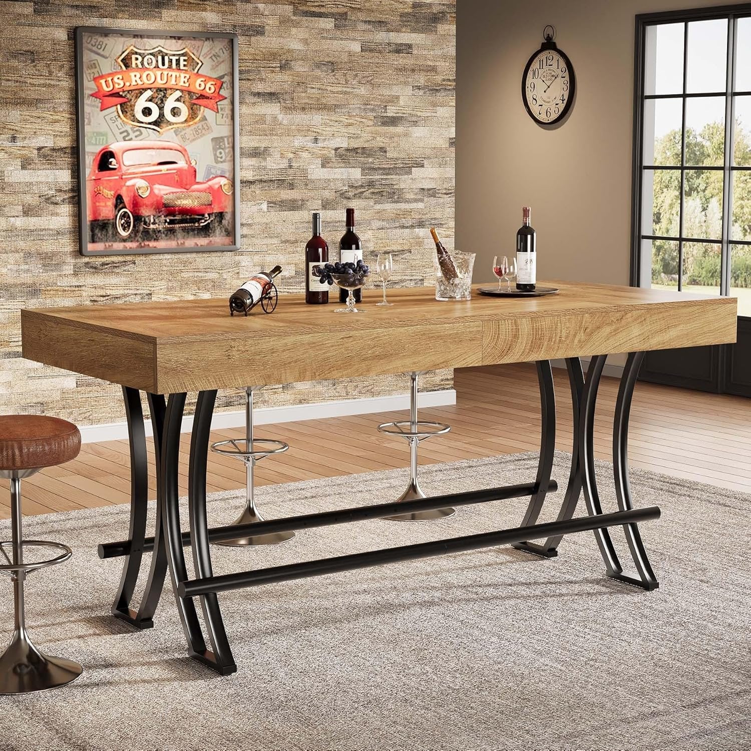 Tribesigns Mesa de bar y pub de 160 cm de altura con reposapiés de metal, Mesa de comedor rectangular