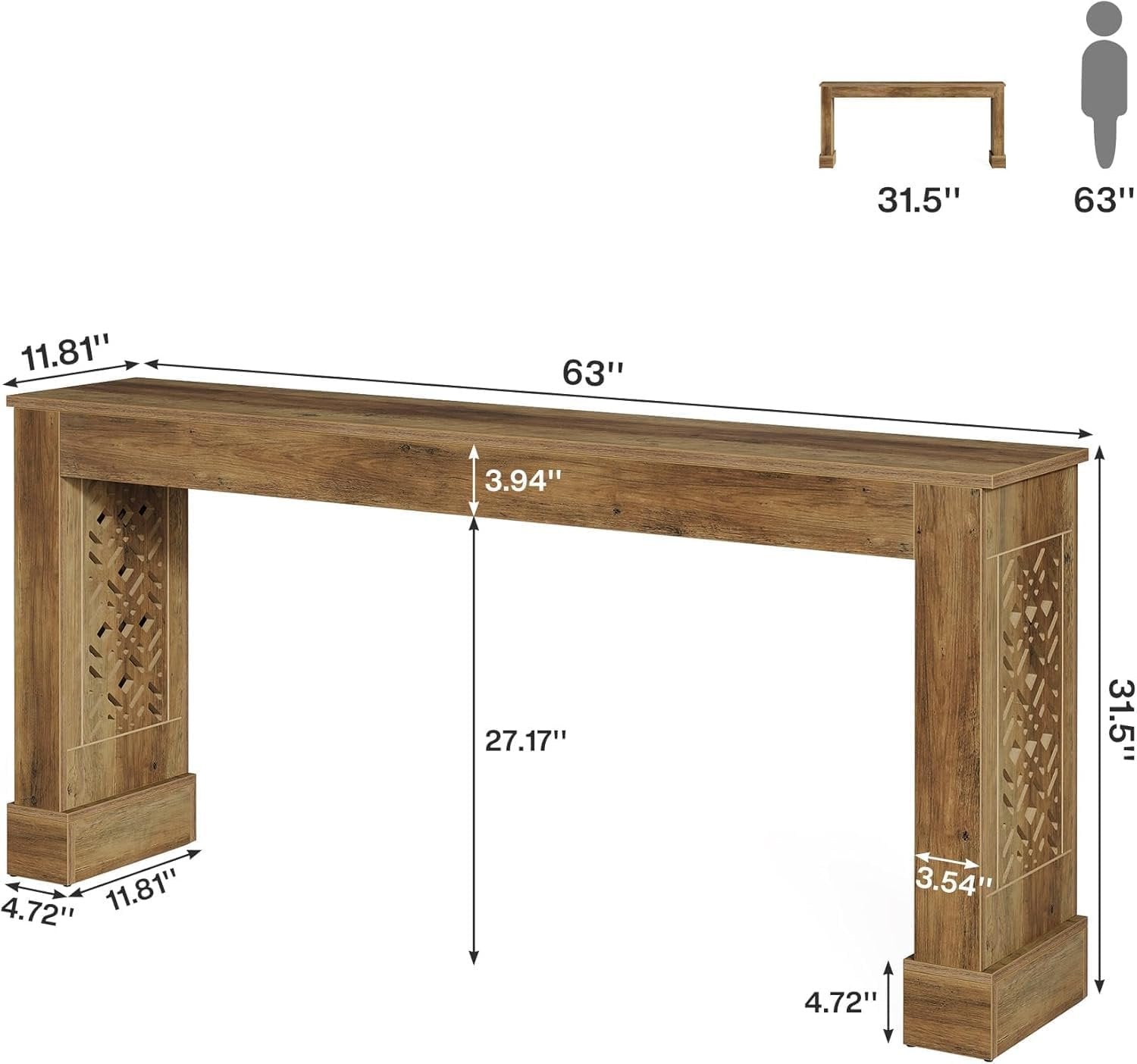 Tribesigns Consola de estilo rústico de 160 cm, Mesa de recibidor de diseño industrial retro con patas huecas en color marrón