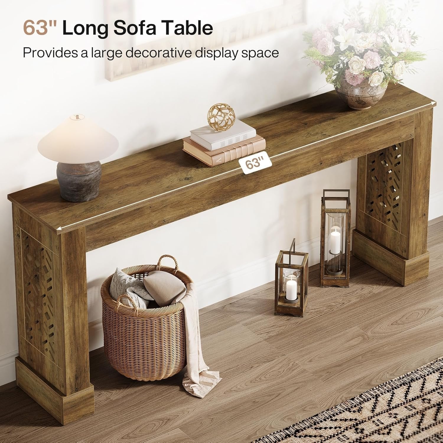 Tribesigns Consola de estilo rústico de 160 cm, Mesa de recibidor de diseño industrial retro con patas huecas en color marrón
