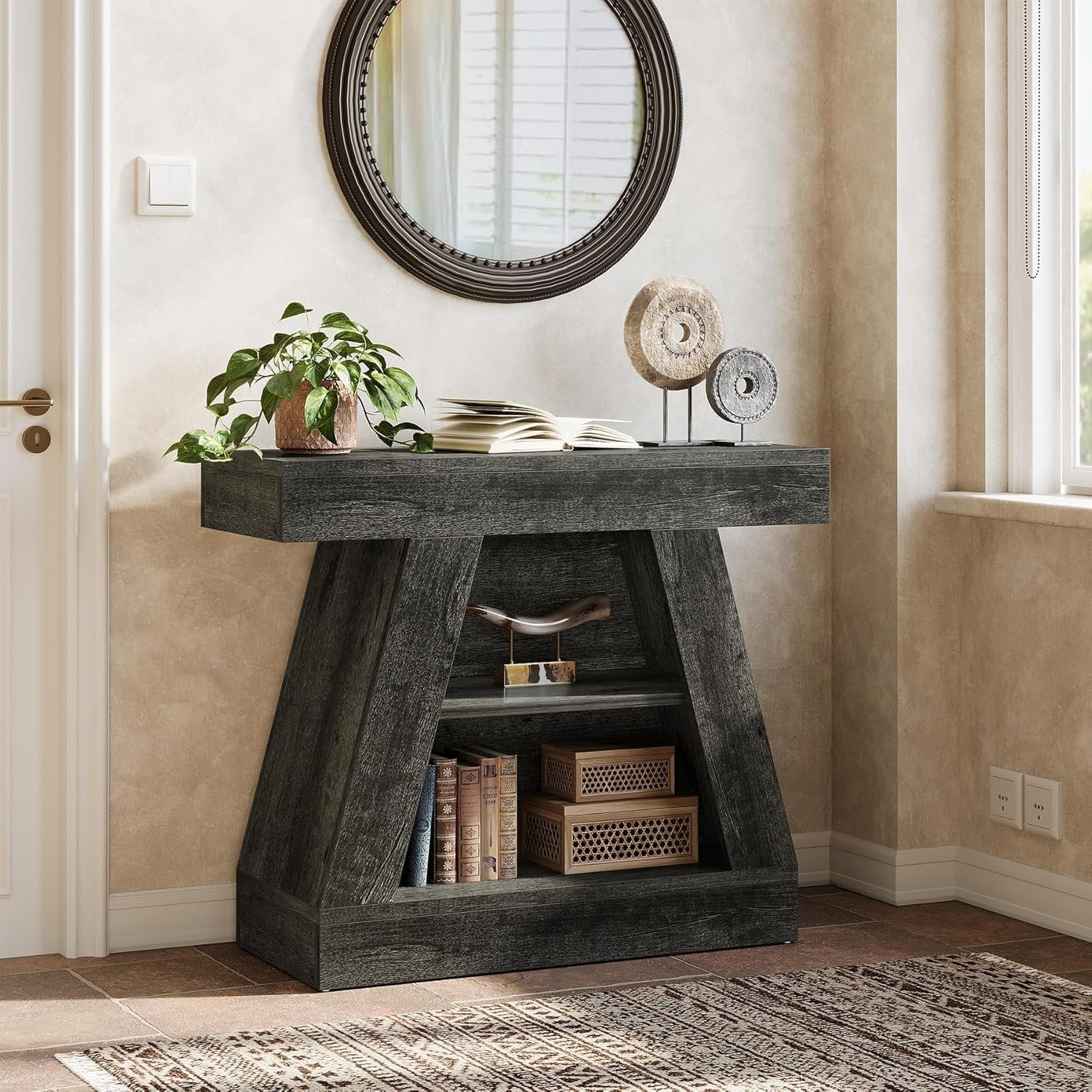 Tribesigns Mesa consola de 68 cm de estilo rústico para entrada, Mesa de sofá moderna de 3 niveles