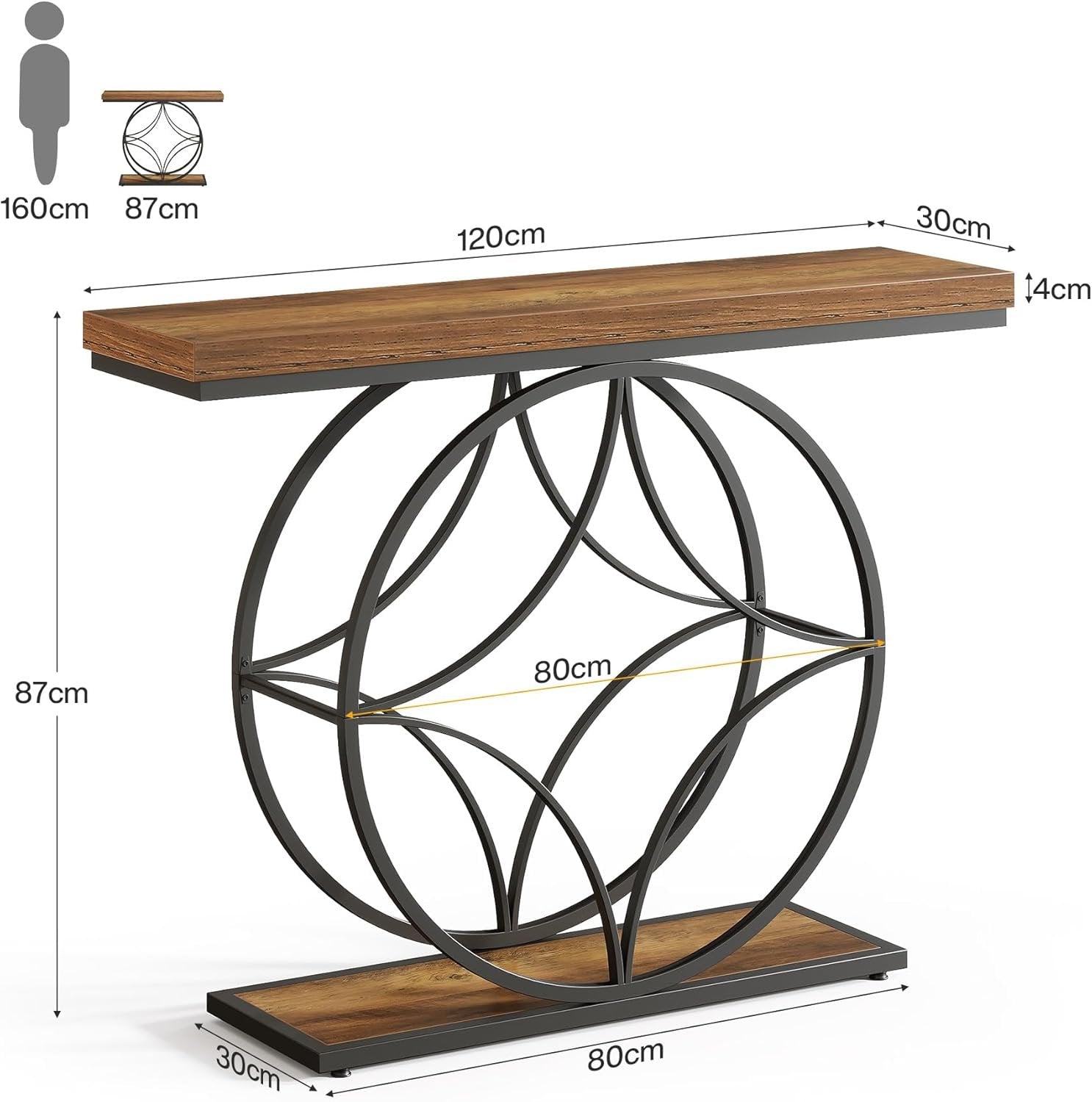 Tribesigns Mesa consola de 120 cm, Mesa de sofá industrial de 2 niveles con marco geométrico de metal