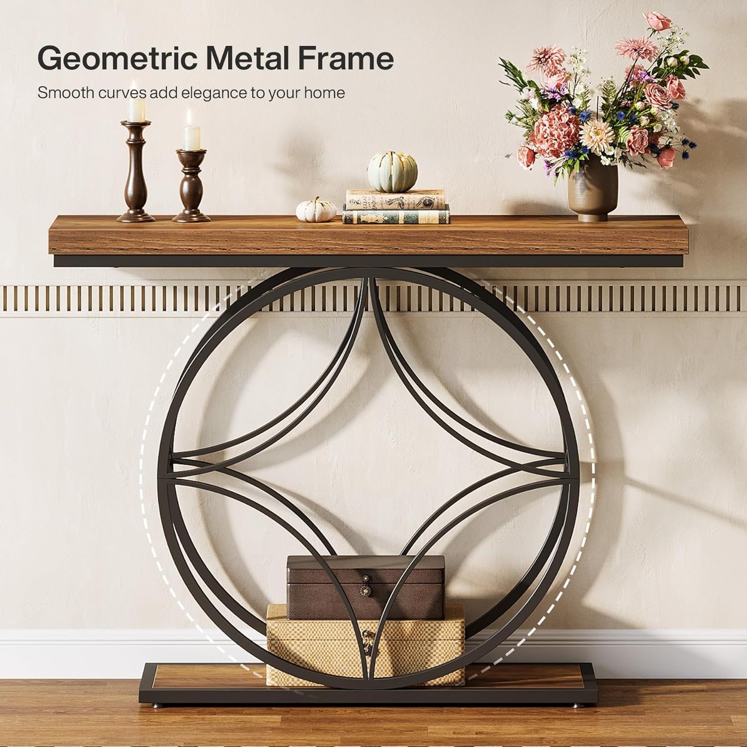 Tribesigns Mesa consola de 120 cm, Mesa de sofá industrial de 2 niveles con marco geométrico de metal