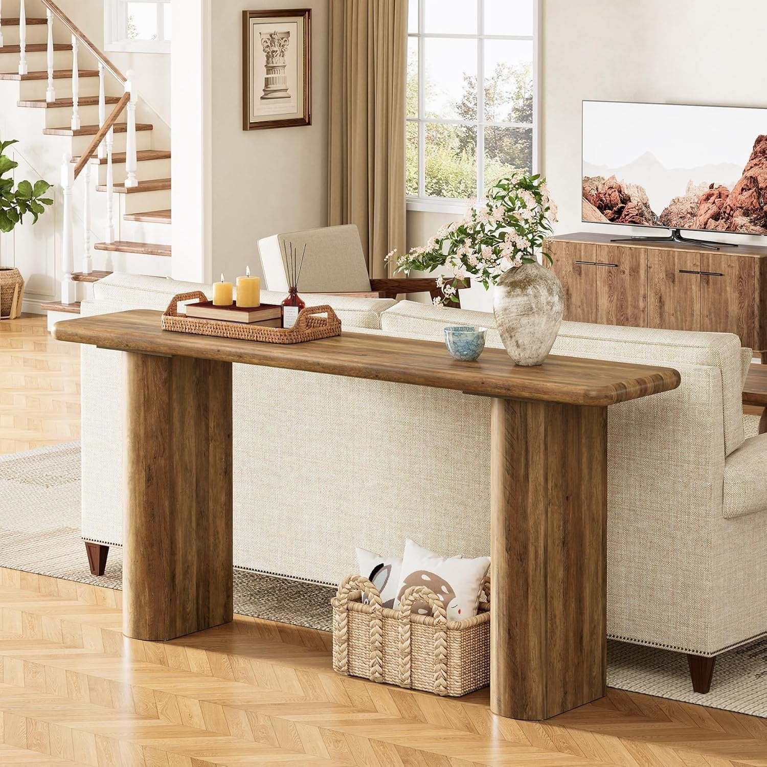 Tribesigns Mesa consola de 160 x 30 x 80 cm, Mesa de entrada rectangular de madera