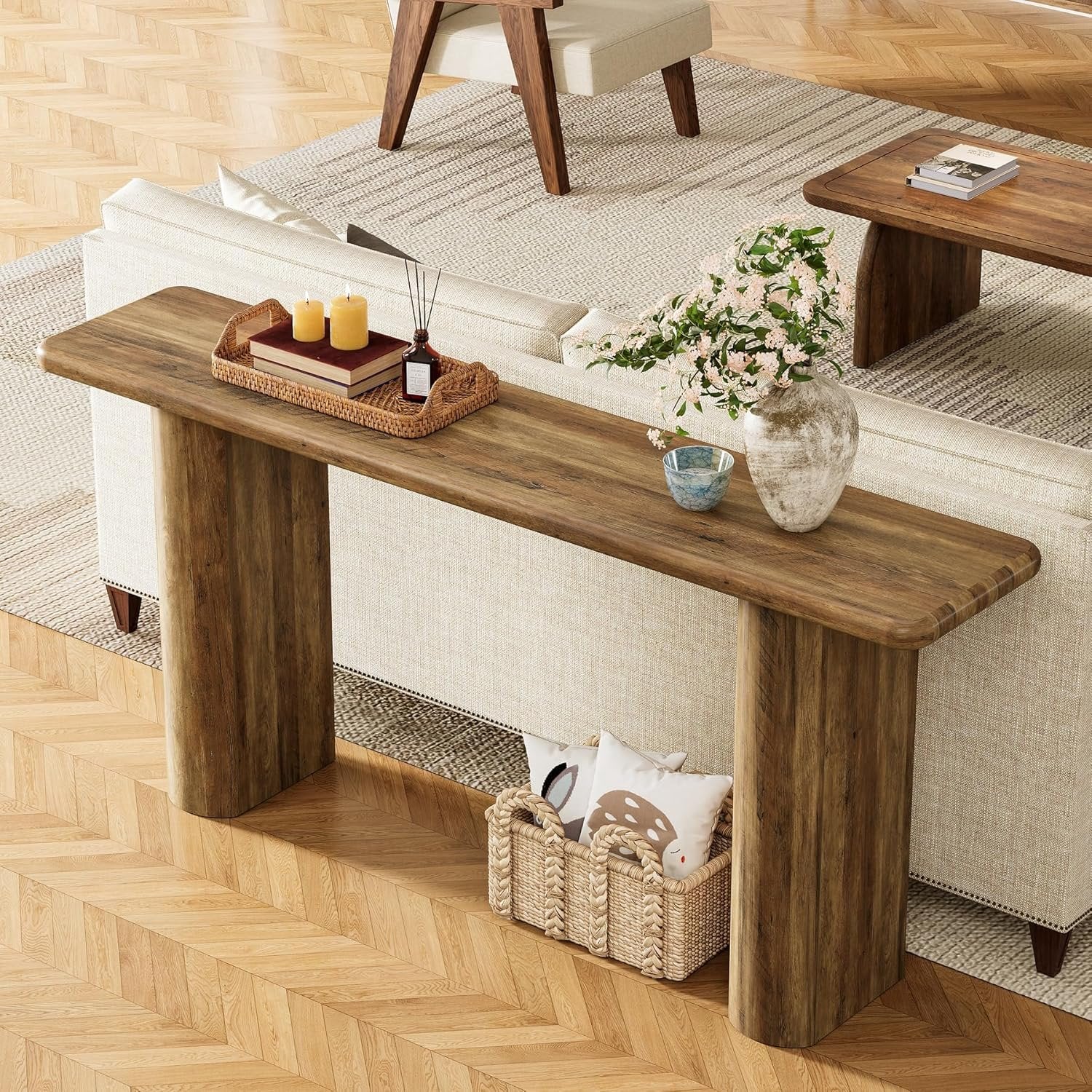Tribesigns Mesa consola de 160 x 30 x 80 cm, Mesa de entrada rectangular de madera