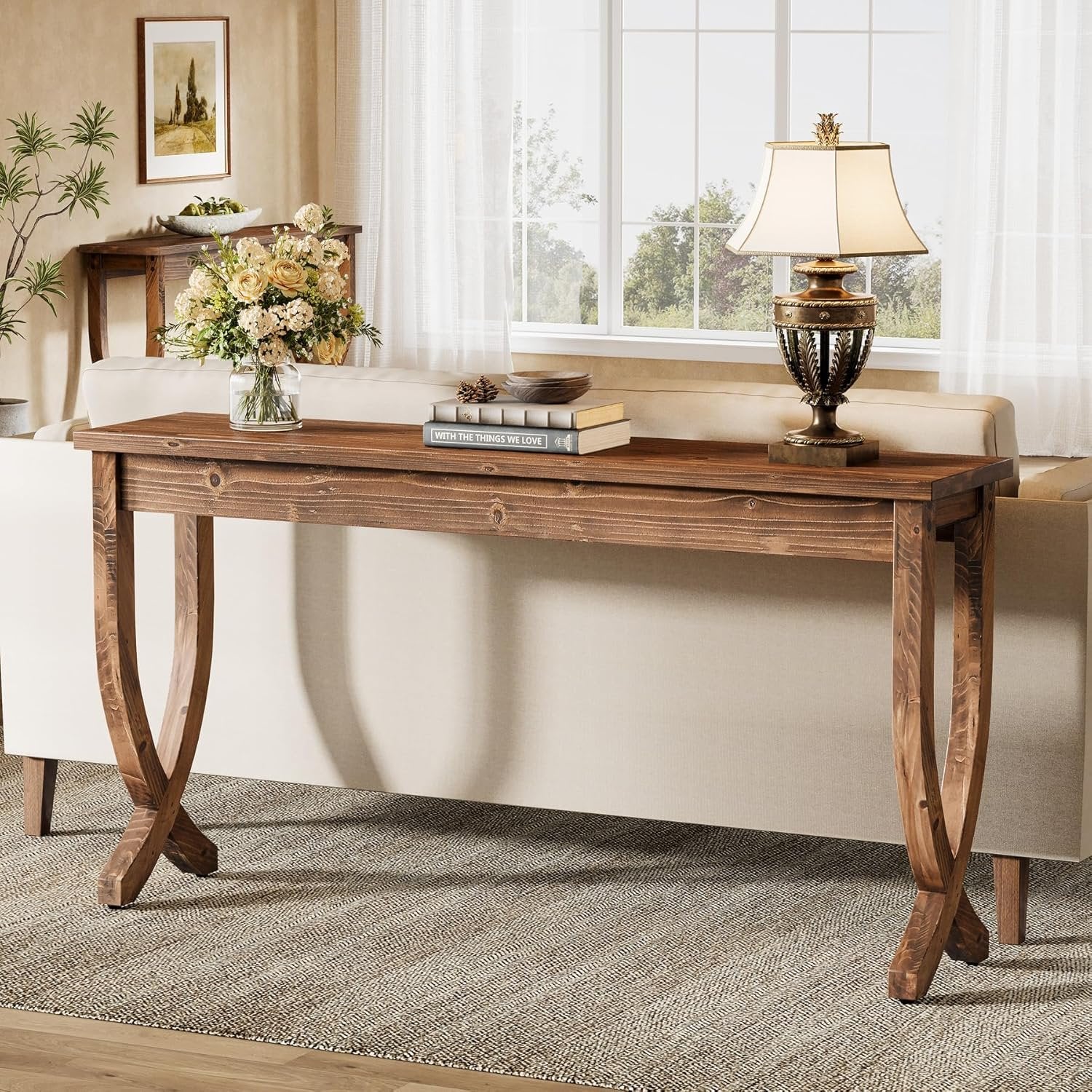 TRIBEWOOD Consola de madera maciza de 160 cm, Mesa de entrada rústica Mesa de sofá larga