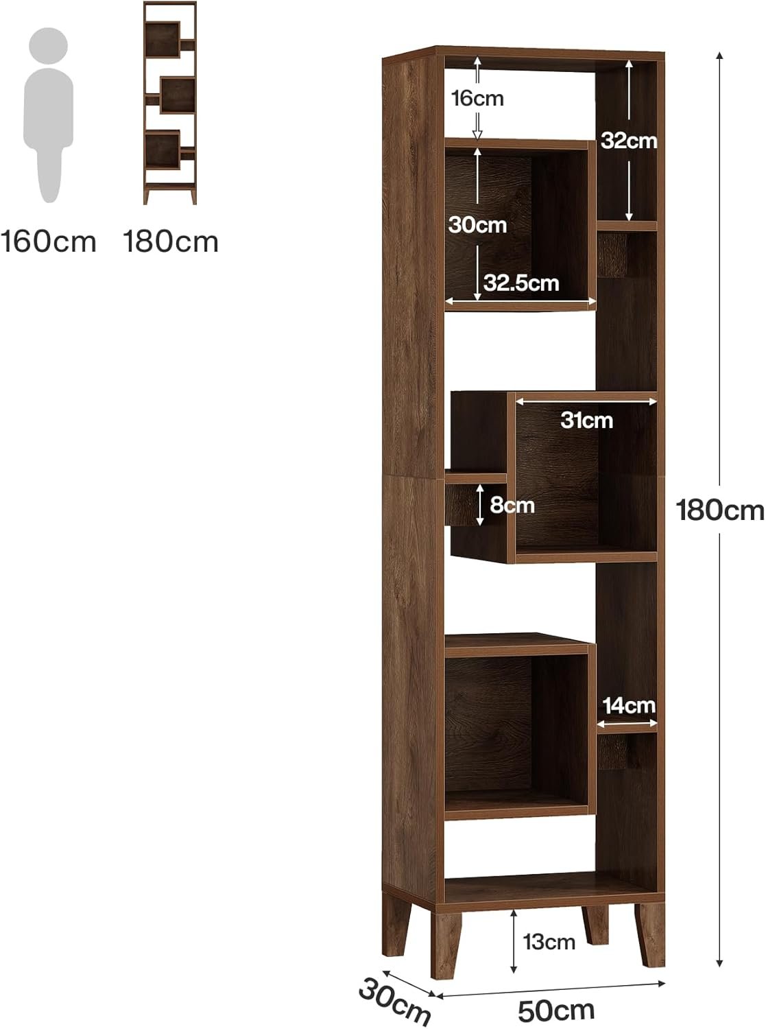 Tribesigns Estantería esquinera de 180 cm de alto, Estantería de almacenamiento Estantería de madera desplazada