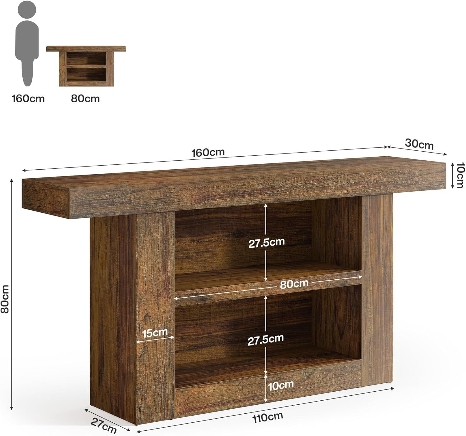 Tribesigns Mesa Consola 160 x 30 x 80 cm, Mesa Auxiliar de 3 Niveles Consola de Entrada para Entrada