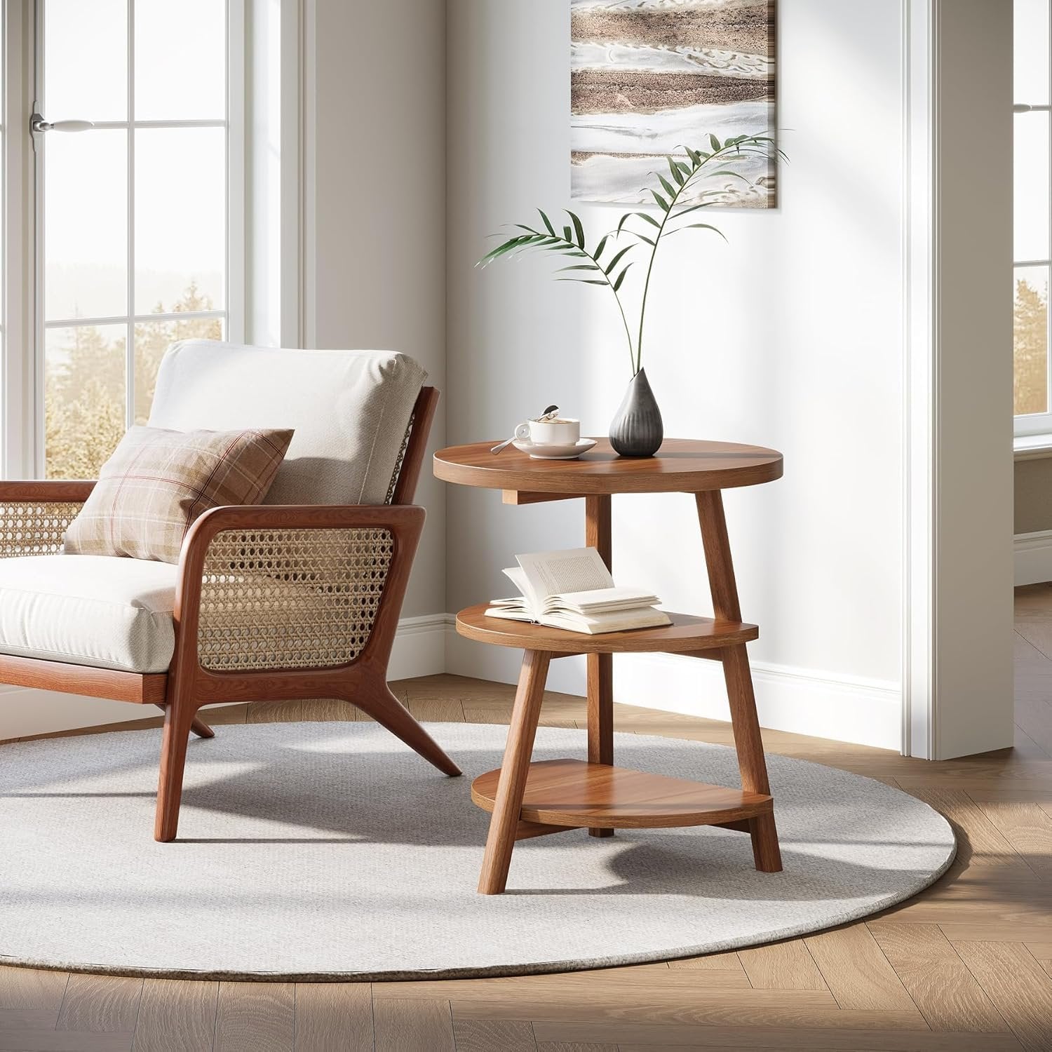 Tribesigns Mesa Auxiliar Sofa Redonda con Estructura de Madera 3 Niveles Mesa Auxiliar Salon