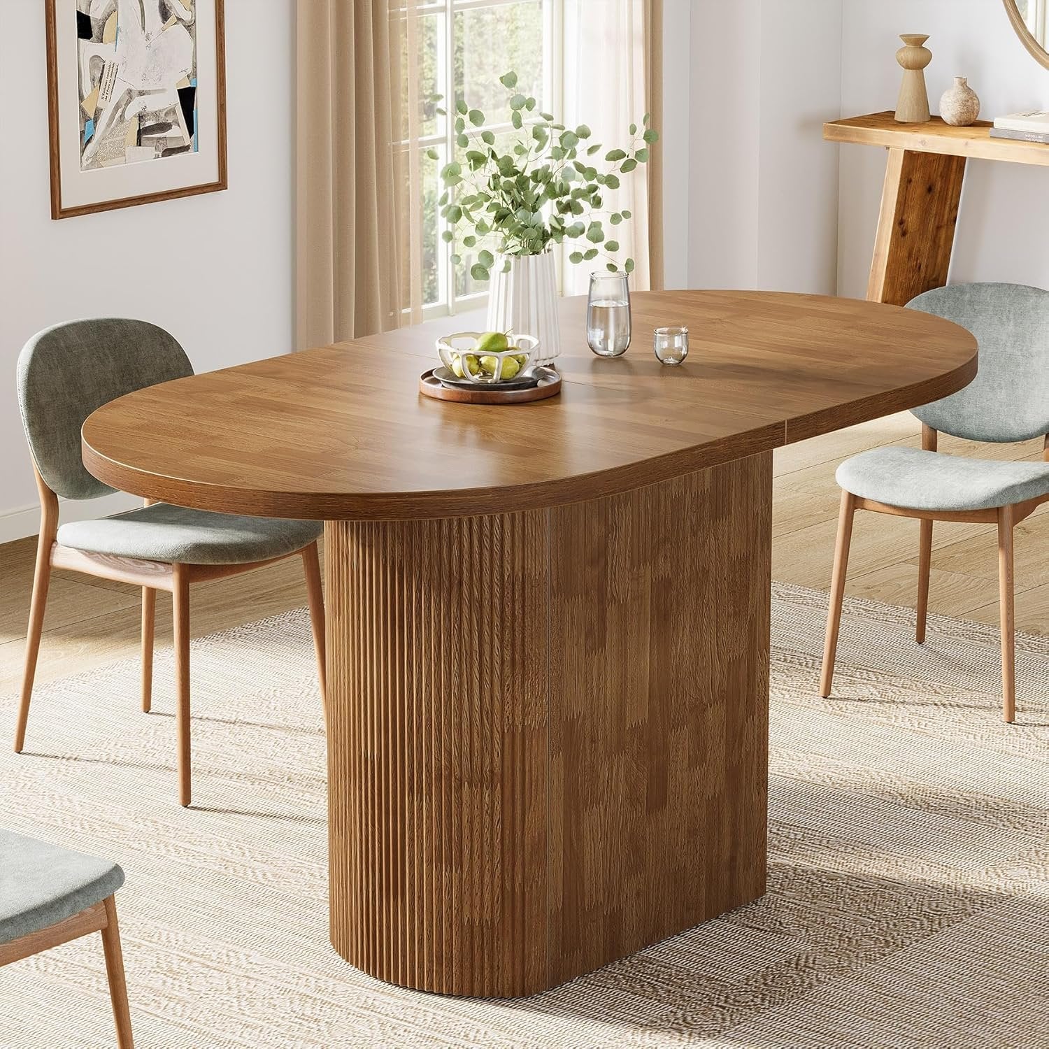 Tribesigns Mesa de comedor ovalada de 120 cm para 4 personas, Mesa de cocina rústica de casa de campo
