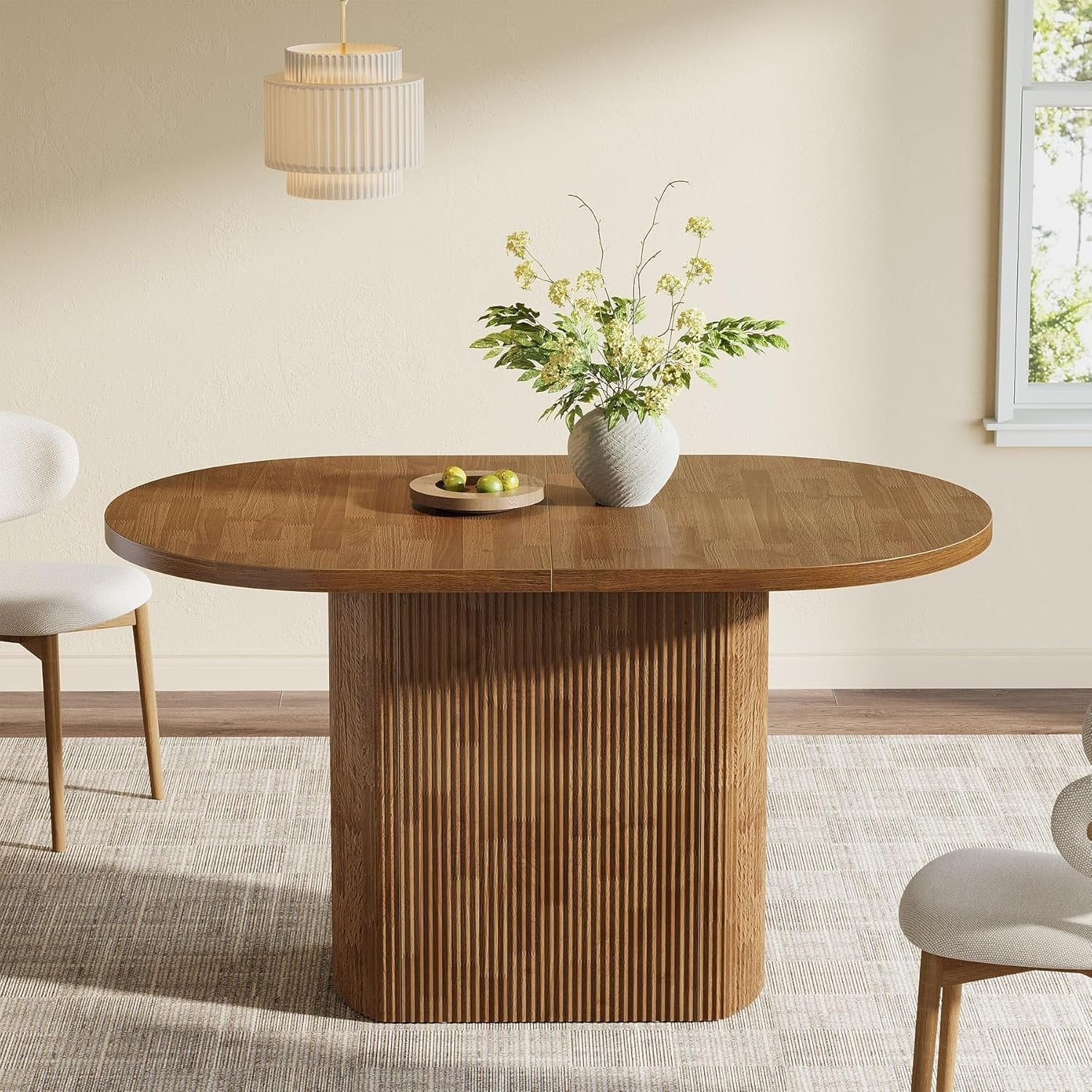 Tribesigns Mesa de comedor ovalada de 120 cm para 4 personas, Mesa de cocina rústica de casa de campo