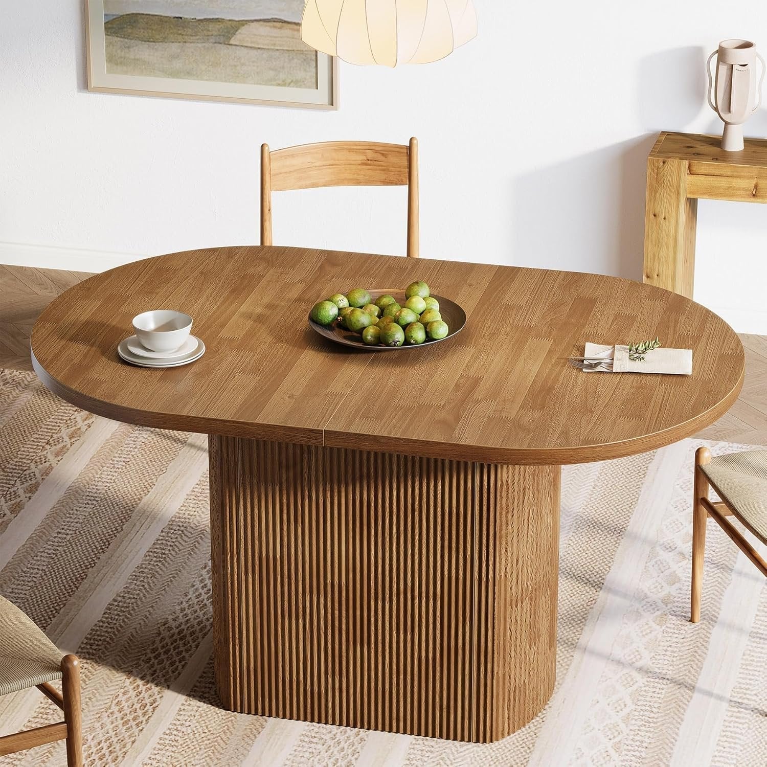 Tribesigns Mesa de comedor ovalada de 120 cm para 4 personas, Mesa de cocina rústica de casa de campo