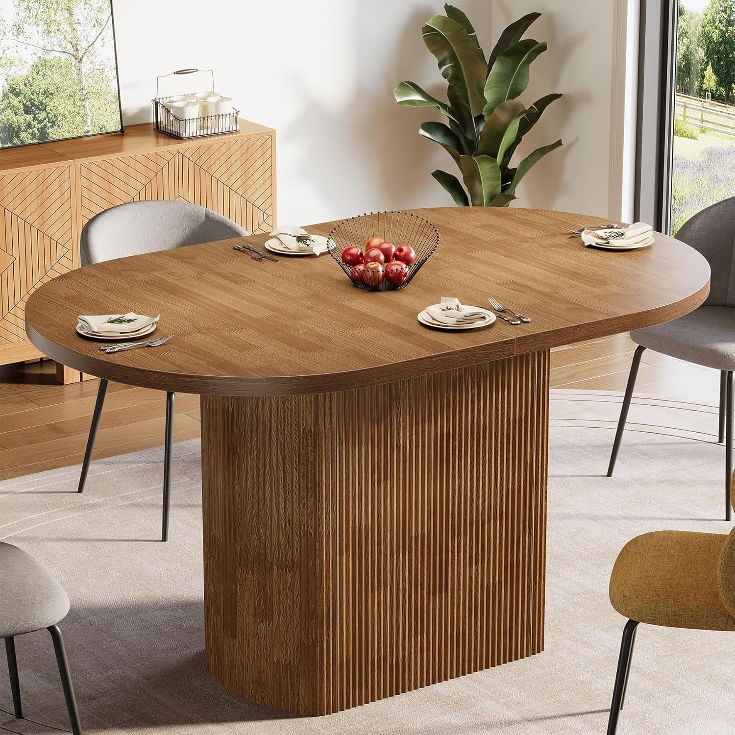Tribesigns Mesa de comedor ovalada de 120 cm para 4 personas, Mesa de cocina rústica de casa de campo