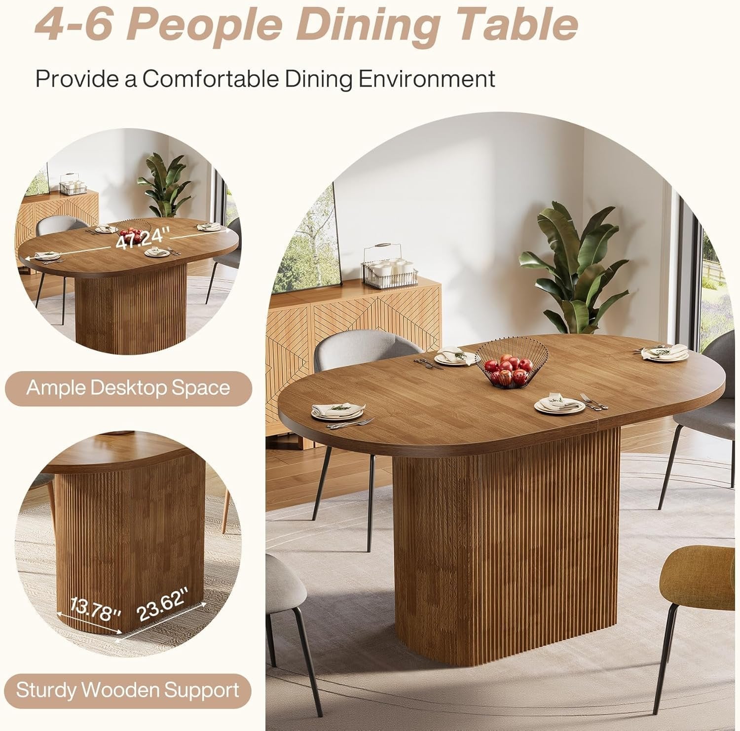 Tribesigns Mesa de comedor ovalada de 120 cm para 4 personas, Mesa de cocina rústica de casa de campo