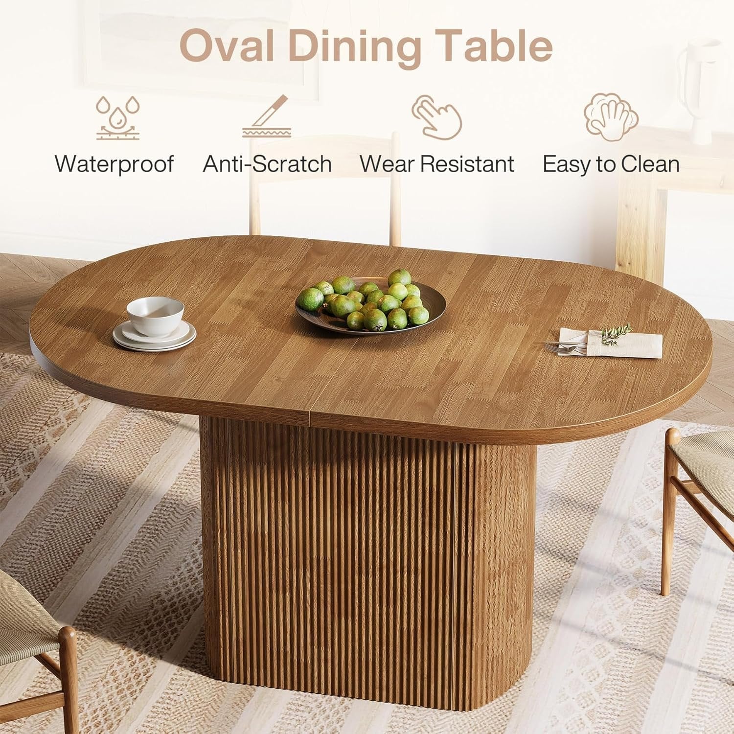 Tribesigns Mesa de comedor ovalada de 120 cm para 4 personas, Mesa de cocina rústica de casa de campo