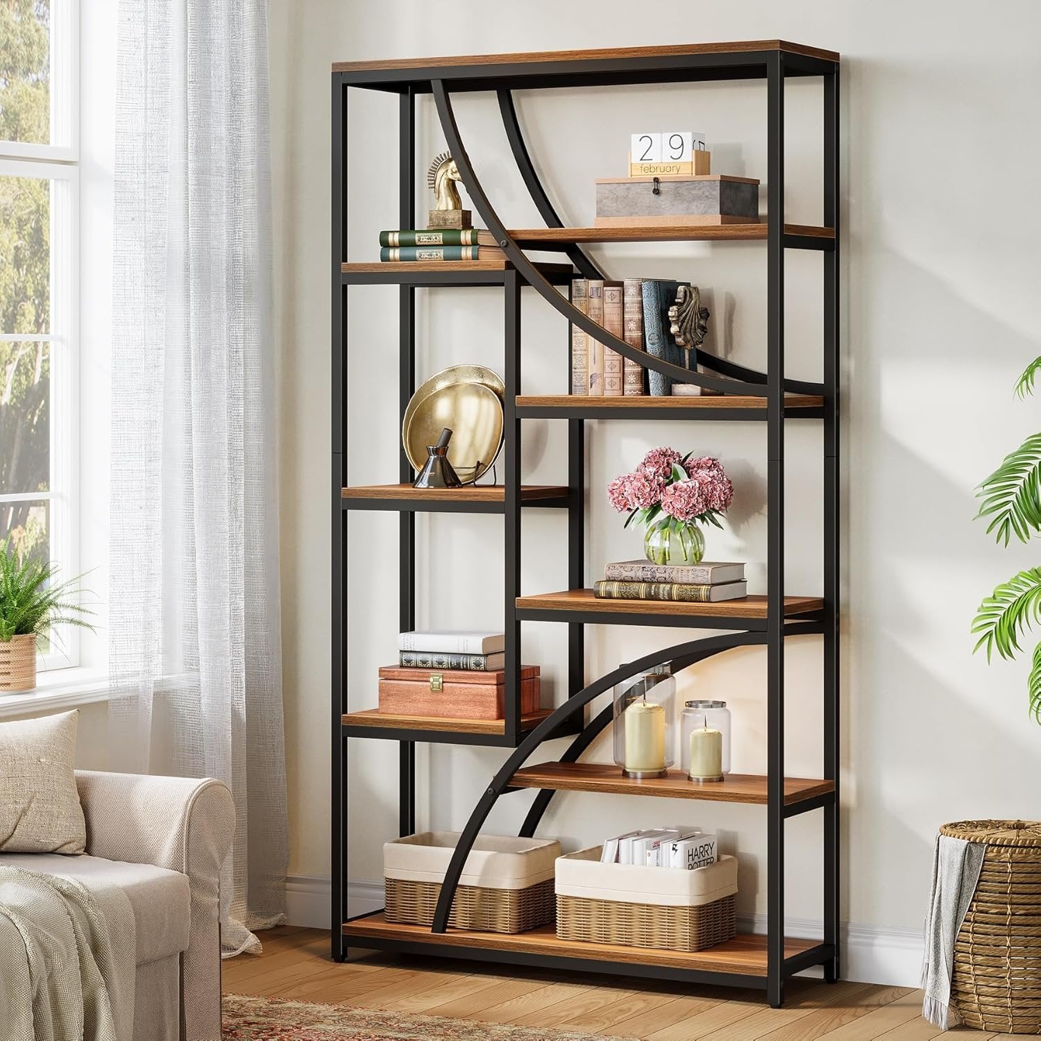 Tribesigns Librería Tribesigns de estilo industrial de 180 cm, Estantería metálica de 9 niveles con diseño geométrico