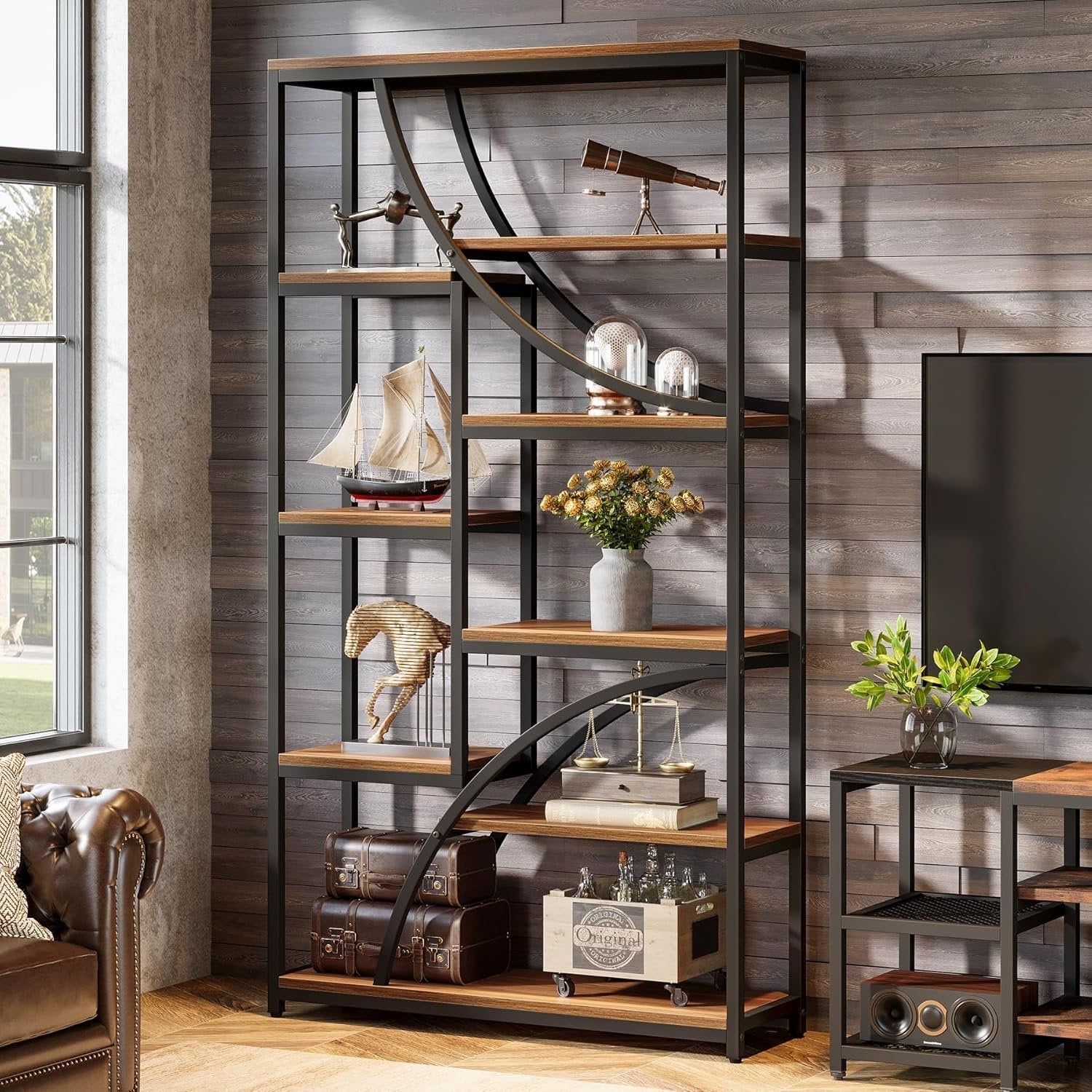 Tribesigns Librería Tribesigns de estilo industrial de 180 cm, Estantería metálica de 9 niveles con diseño geométrico