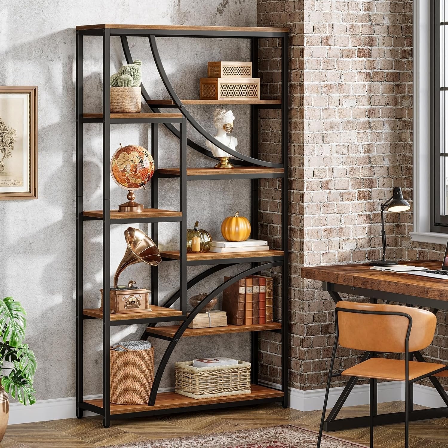 Tribesigns Librería Tribesigns de estilo industrial de 180 cm, Estantería metálica de 9 niveles con diseño geométrico