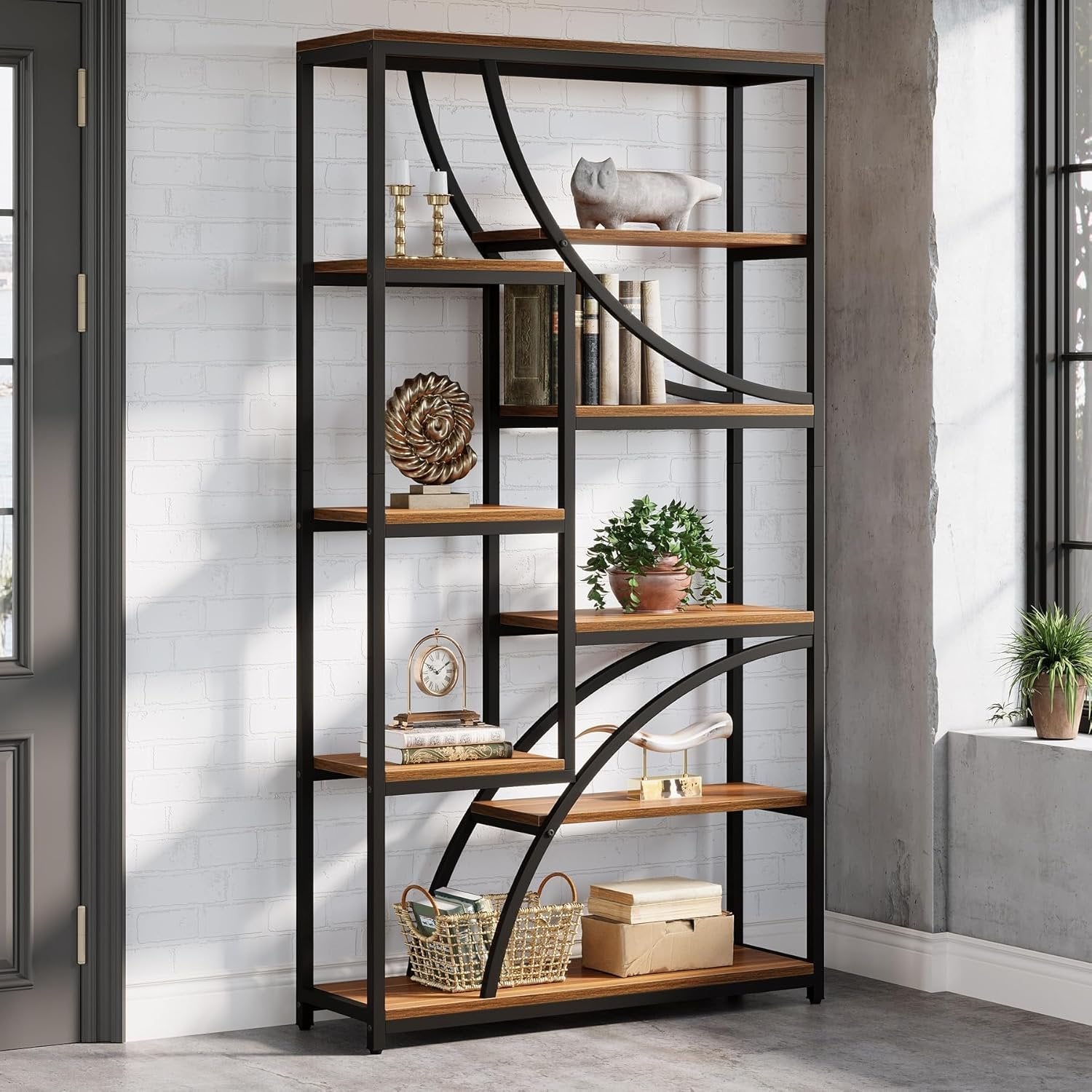 Tribesigns Librería Tribesigns de estilo industrial de 180 cm, Estantería metálica de 9 niveles con diseño geométrico