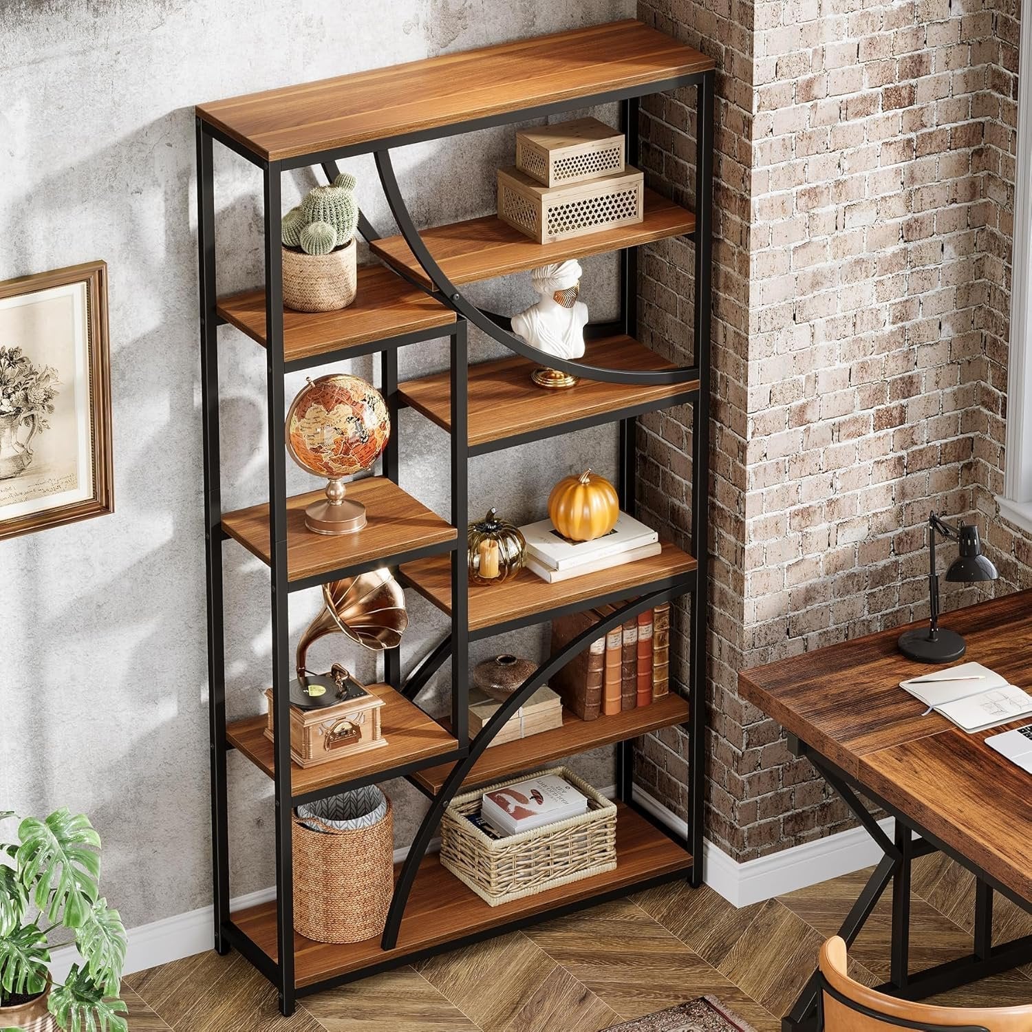 Tribesigns Librería Tribesigns de estilo industrial de 180 cm, Estantería metálica de 9 niveles con diseño geométrico
