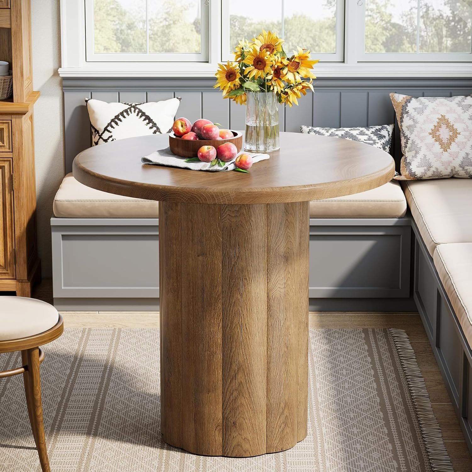 Tribesigns Mesa de comedor redonda de 80 cm para 2-4 personas, Mesa de cocina con base estable en color marrón