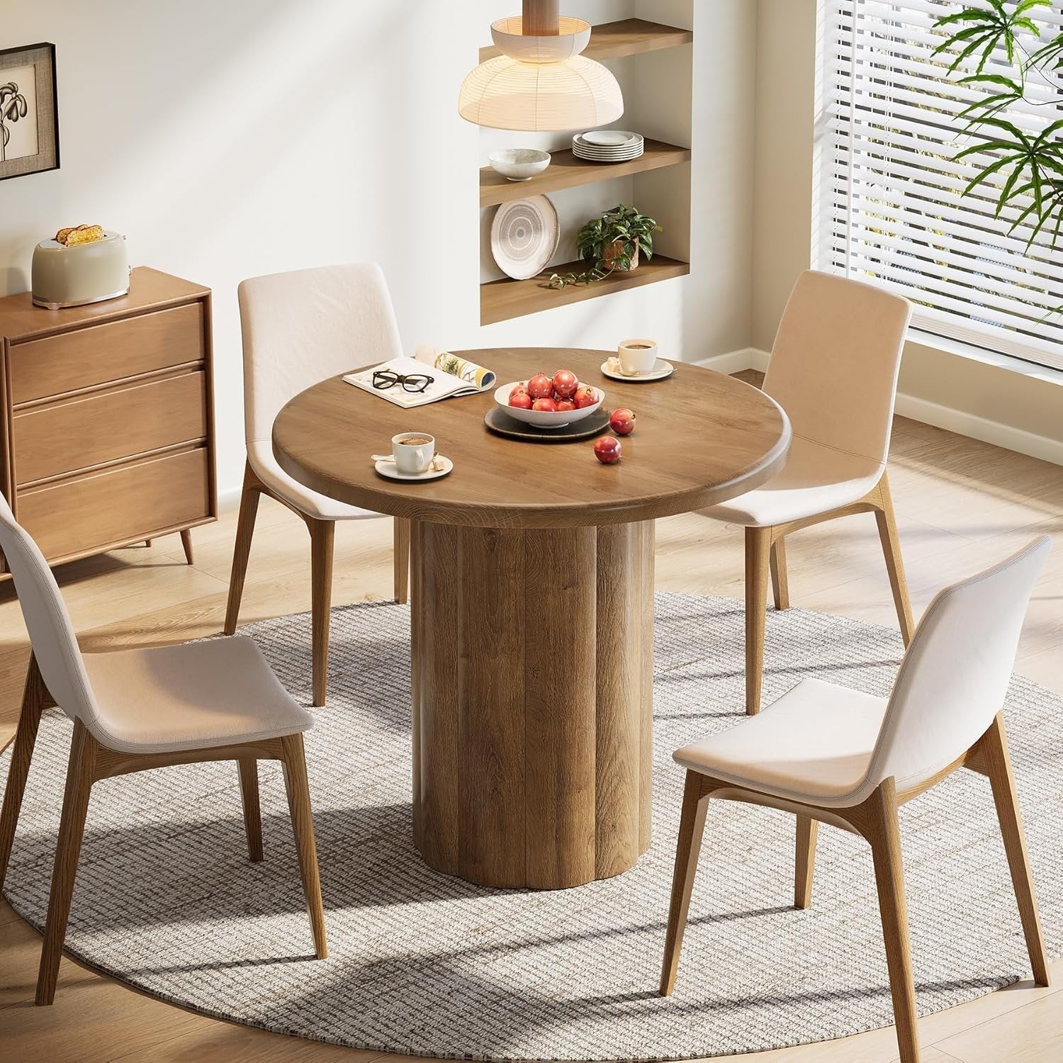 Tribesigns Mesa de comedor redonda de 80 cm para 2-4 personas, Mesa de cocina con base estable en color marrón